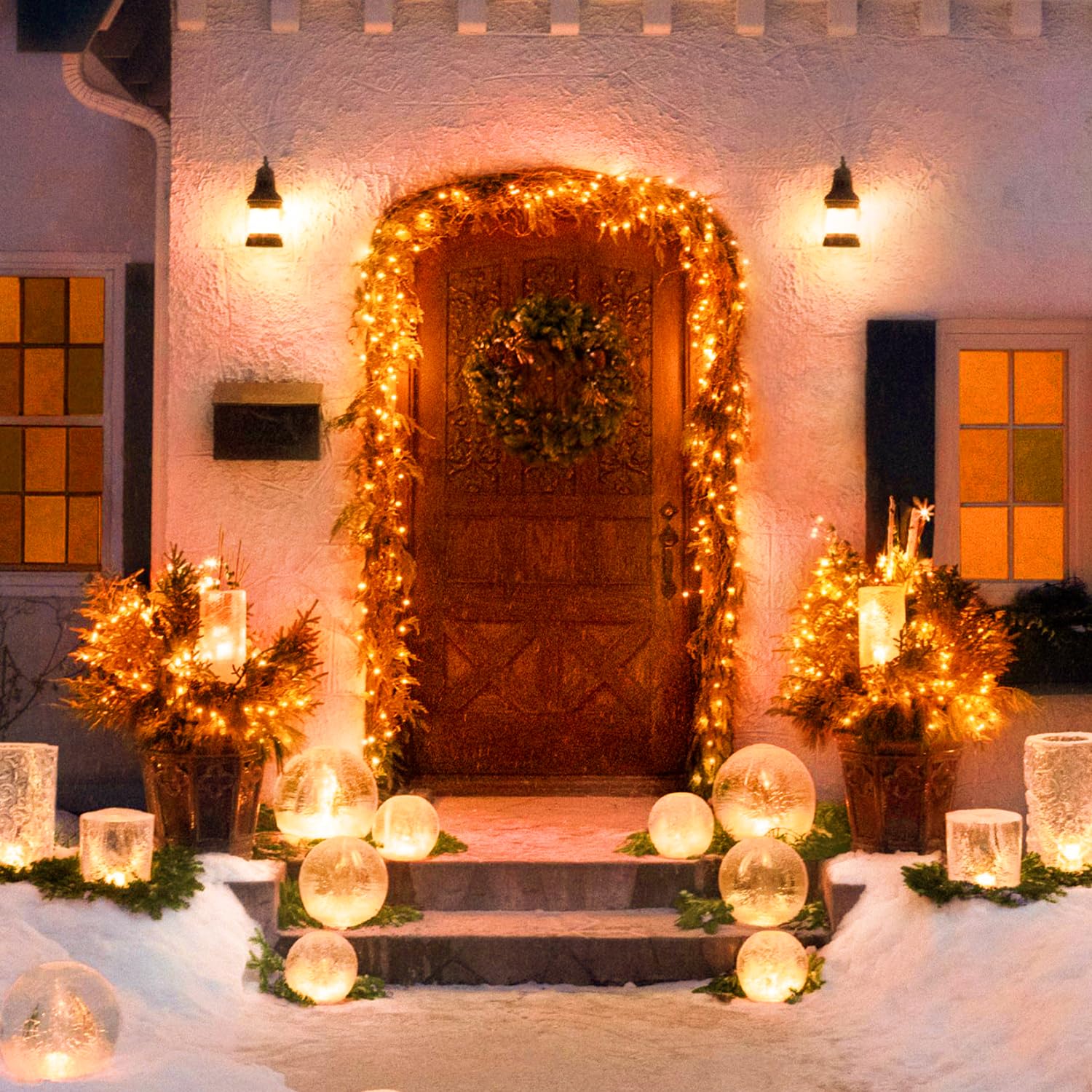 JMEXSUSS 500 LED Orange Christmas Lights Outdoor - 163FT Waterproof String Lights with 8 Modes, Clear Wire for Indoor & Outdoor Fall Decorations, Thanksgiving, Halloween, Porch, Room, Garden, Party, Wedding, and Holiday Lighting