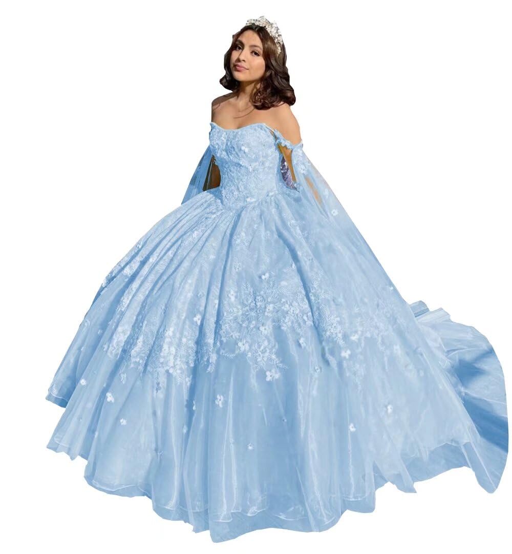 Elegant 3D Floral Lace Quinceanera Dress with Detachable Wrap - Off Shoulder Ball Gown for Prom 2025 | Perfect for Sweet 16, Debutante Balls & Formal Evening Events