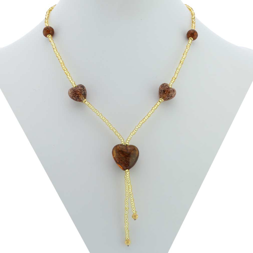 Venetian Murano Glass Heart Pendant Necklace - Sparkling Topaz & Gold Plated Jewelry for Women | Perfect Gift for Valentine's Day, Anniversary & Special Occasions