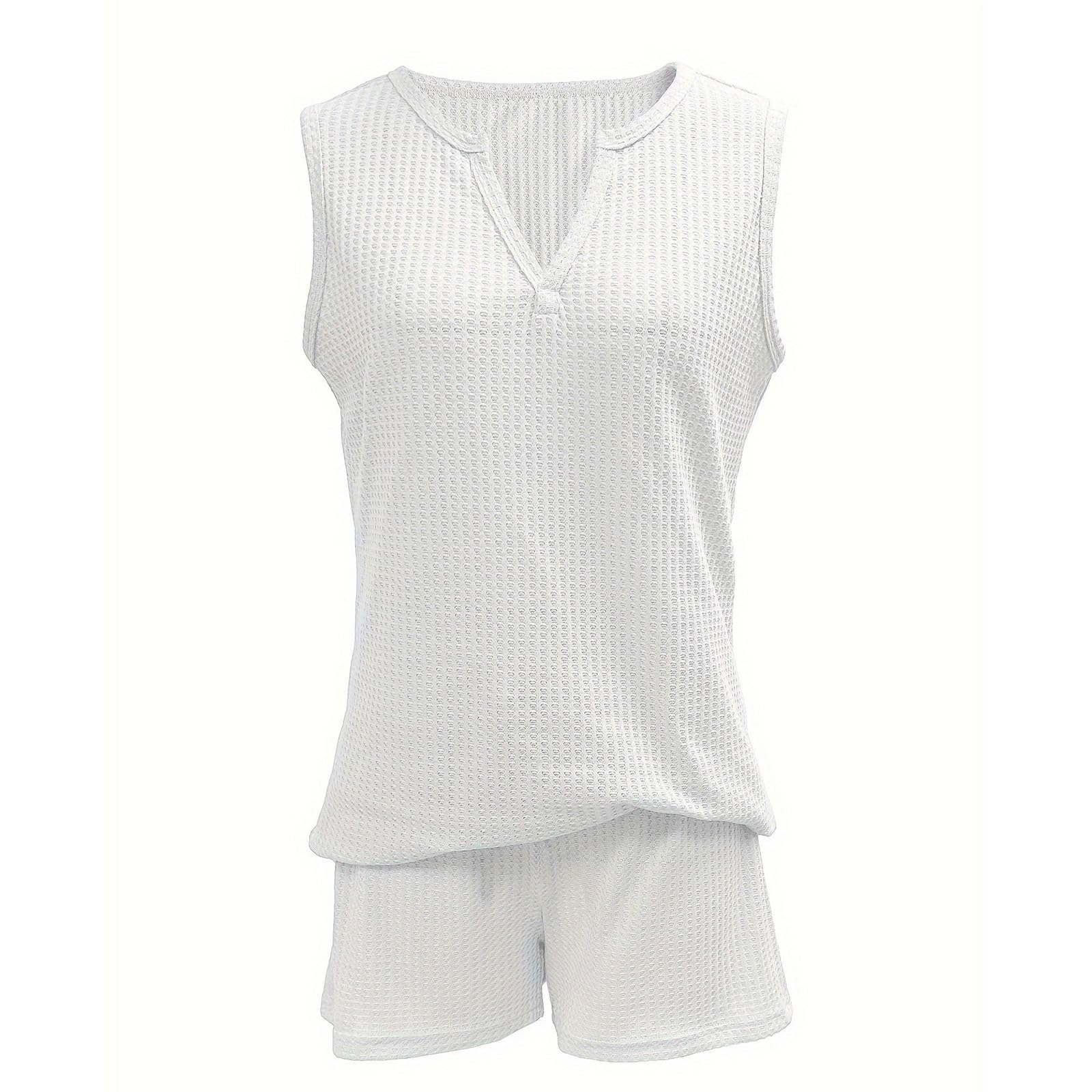 Feancey Women's Summer 2-Piece Outfit - Waffle Knit Tank Top & Shorts Lounge Set | Trendy Casual Matching Tracksuit | Perfect for Beach, Vacation & Relaxing at Home