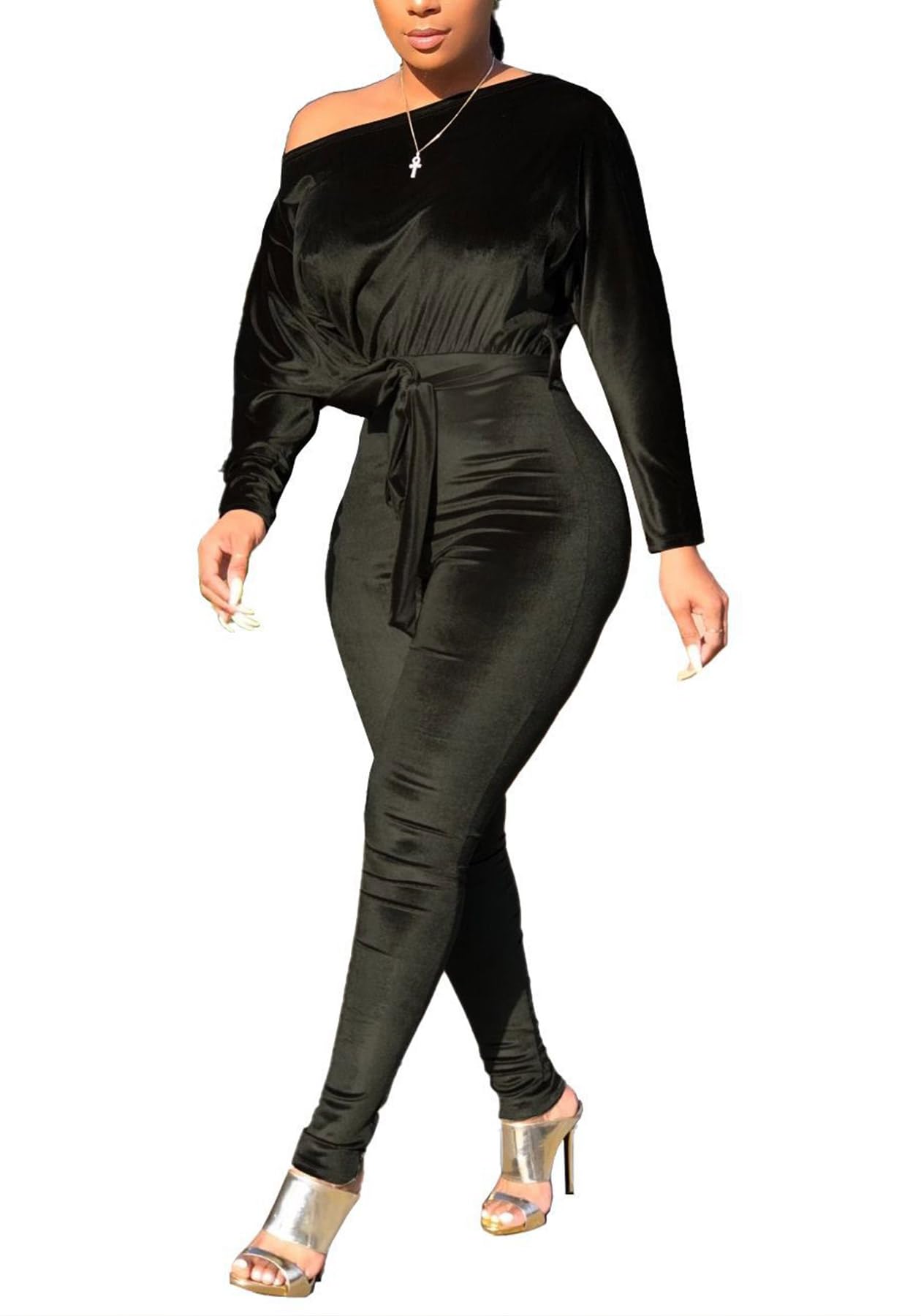 Stylish Tbahhir Ruched 2-Piece Women's Outfit - Long Sleeve Zip Top & Stacked Pants Velvet Jumpsuit Set | Perfect for Fall/Winter Fashion, Date Nights & Holiday Parties