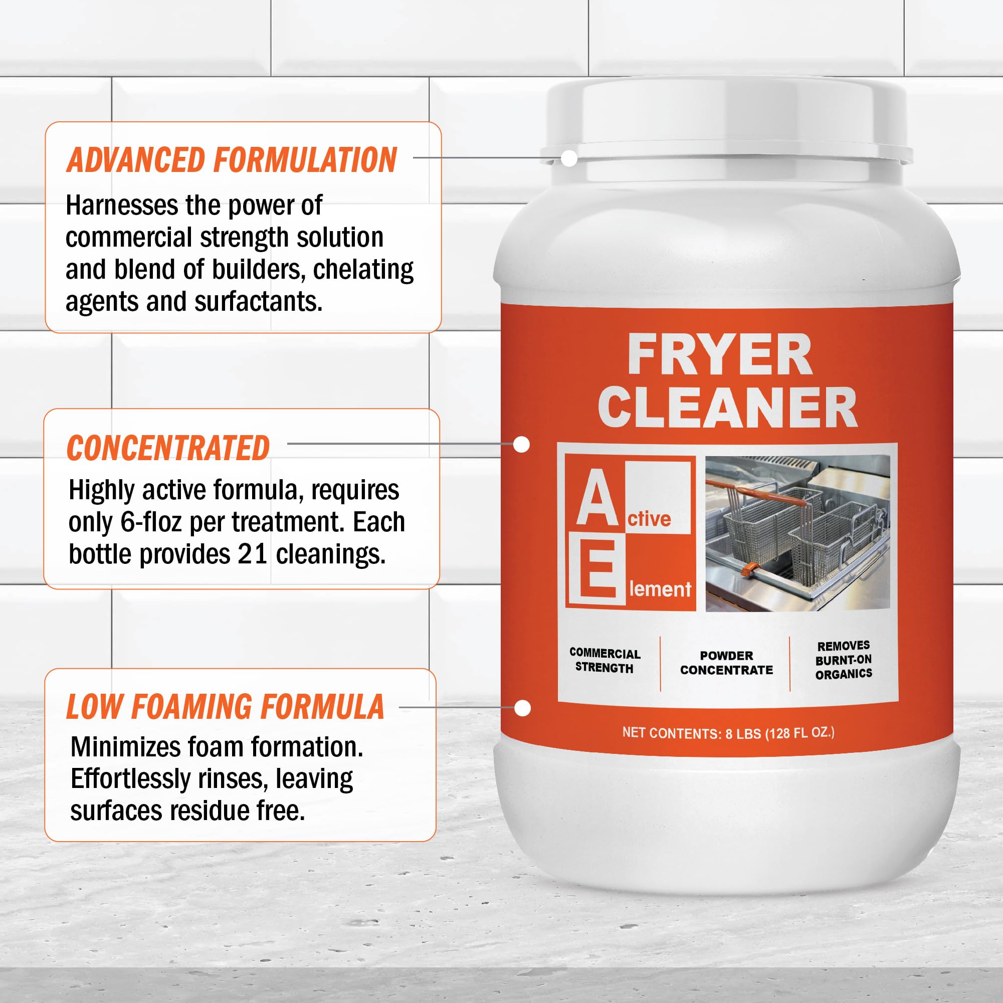 Commercial Strength Fryer Cleaner Powder - 8-lbs (Pack of 4) - 84 Cleanings - Deep Fryer Boil Out Concentrate - Removes Burnt-On Grease & Organic Residue - Ideal for Restaurant, Food Truck & Commercial Kitchen Deep Fryer Maintenance