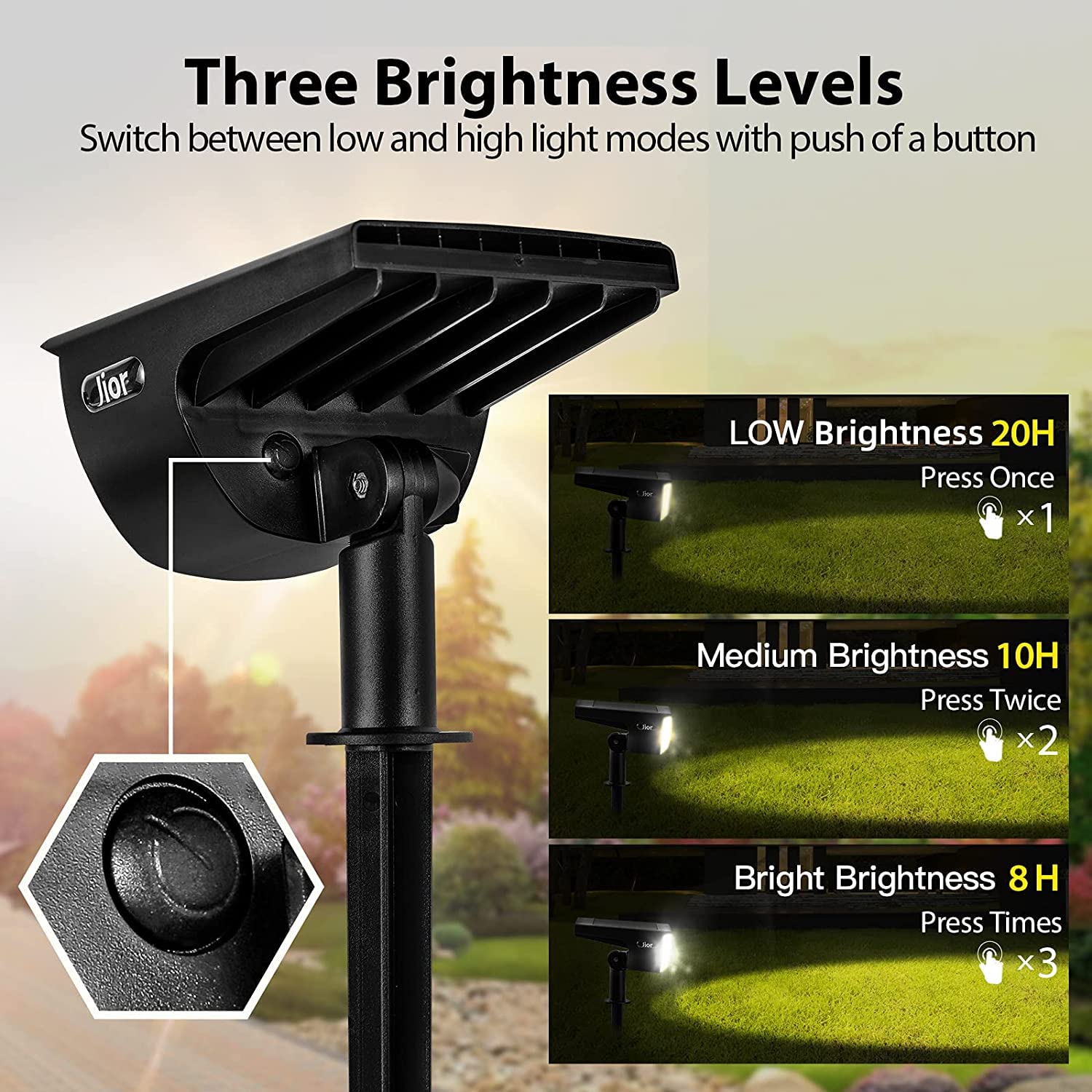 Jior Solar Lights Outdoor Waterproof IP65 - 2-in-1 Adjustable Solar Landscape Spotlights & Wall Lights for Garden, Yard, Driveway, Walkway, Pool, Patio - 6 Pack Warm White - Perfect for Pathway Illumination & Backyard Decor