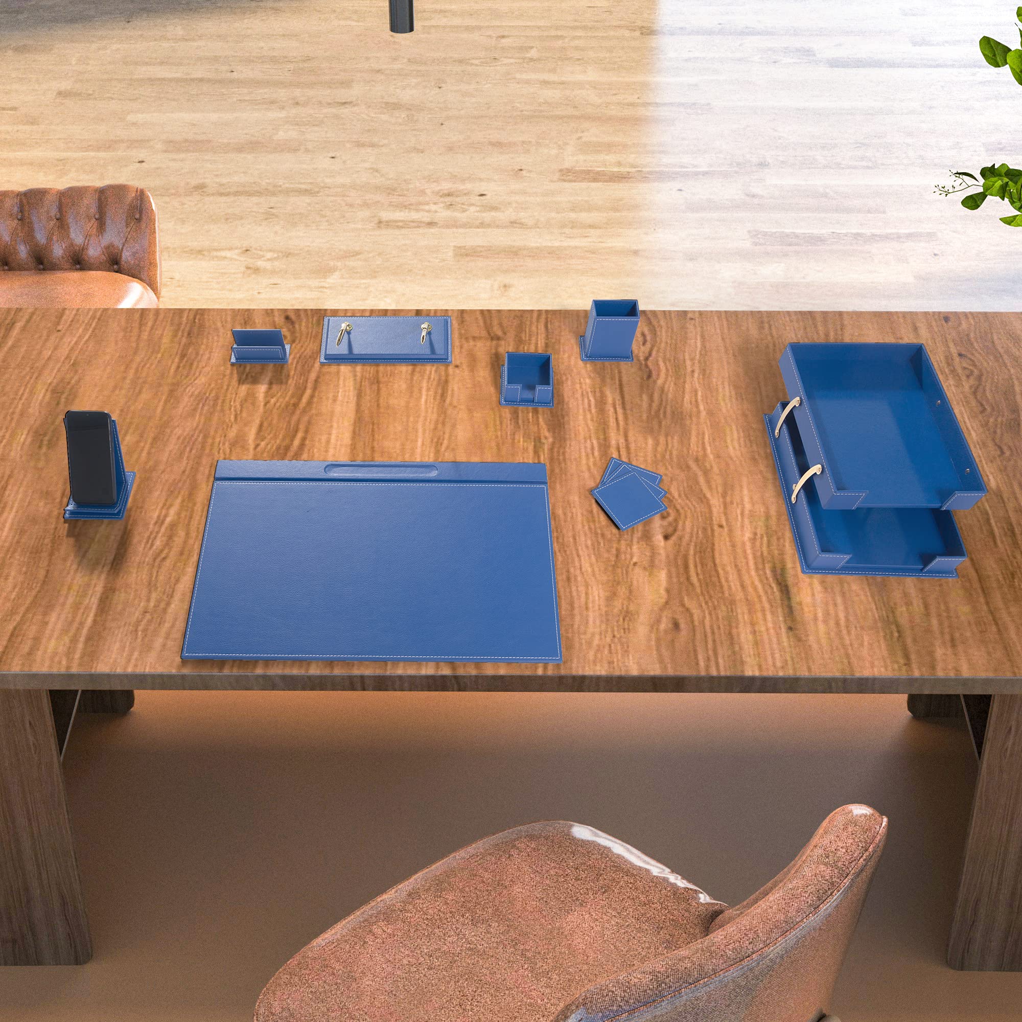 Premium MOOGCO Bonded Leather Desk Pad Set - Luxurious Office Desk Organizer with Pen Holder & Accessory Tray | Perfect for Home Office, Executive Desks & Workspace Organization