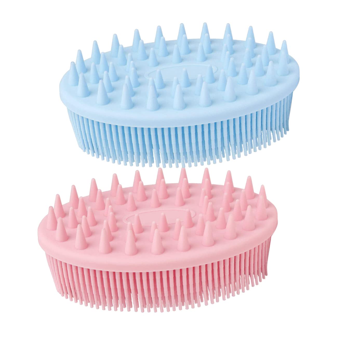 FRCOLOR 2-Pack Silicone Scalp Massager & Body Exfoliating Brush - Double Sided Shampoo Brush for Hair Washing, Face Cleansing & Body Scrub - Blue Spa Shower Brush for Relaxing Bath, Pet Grooming & Home Spa Day