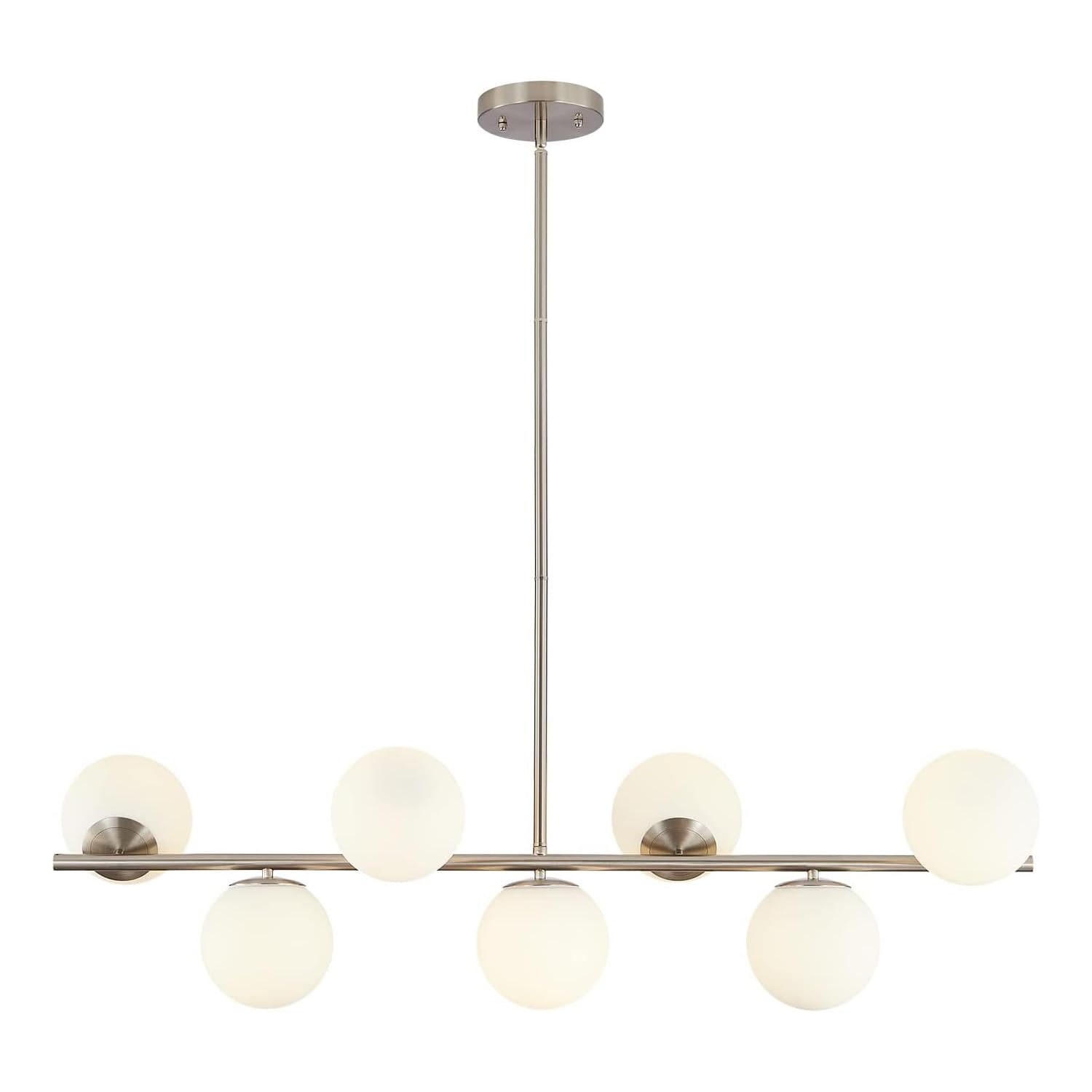 Modern Silver Sputnik Chandelier with Frosted White Glass Globes - Adjustable Pendant Ceiling Light for Dining Room, Living Room, Kitchen | Elegant Lighting Fixture for Home Decor & Interior Design