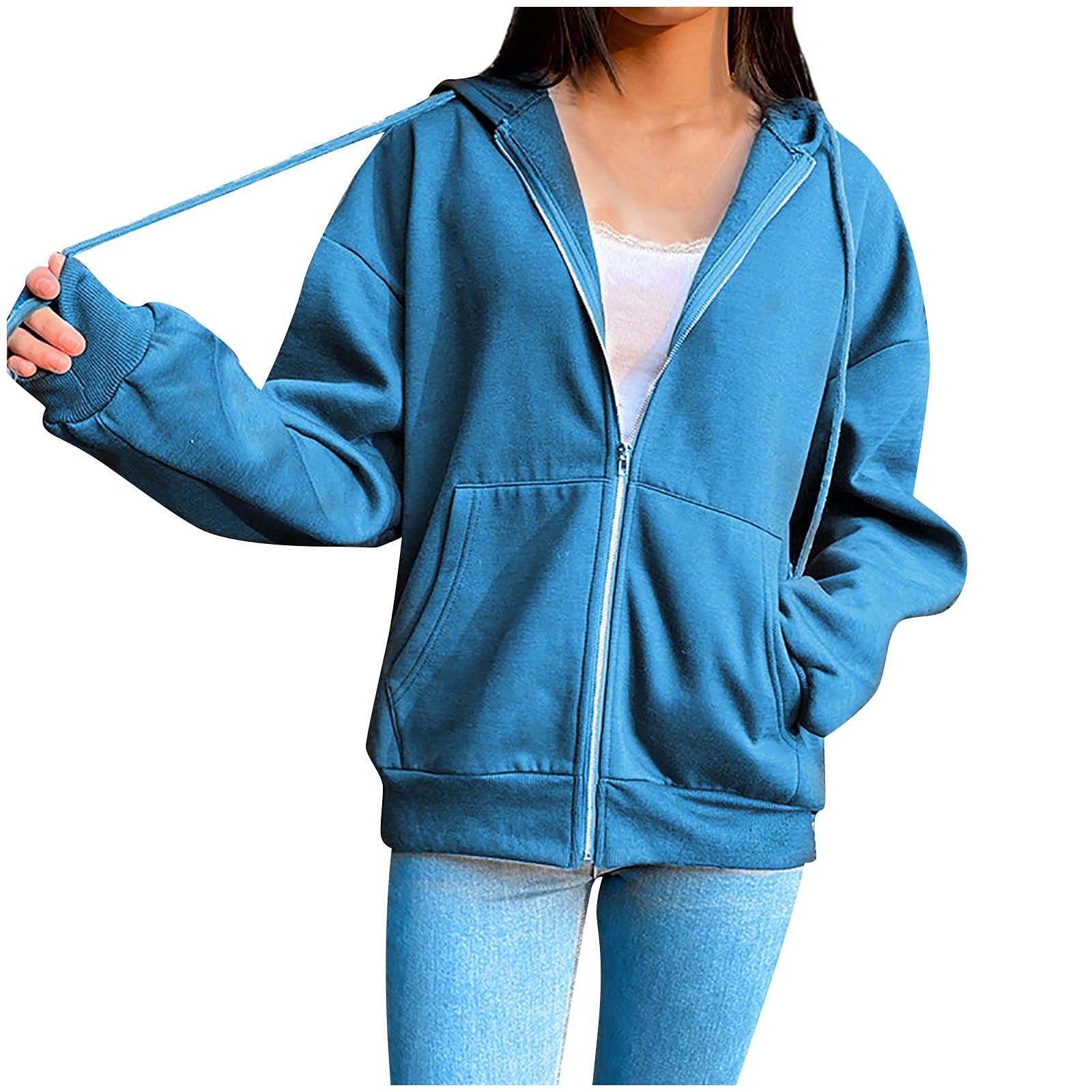 Women's Zip-Up Hoodie Sweatshirt - Long Sleeve Streetwear Jacket with Solid Color, Casual Warm Outerwear for Fall & Winter | Perfect for Daily Wear, Gym, and Outdoor Activities