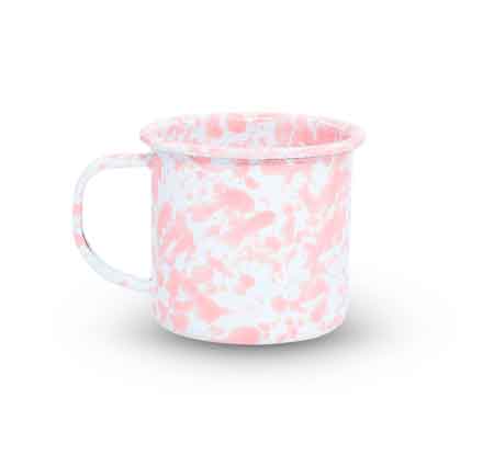 Pink Marble Enamelware Coffee Mug Set of 4 - 12 oz Vintage Style Camping Cups for Outdoor Picnics, Home Decor & Office Use