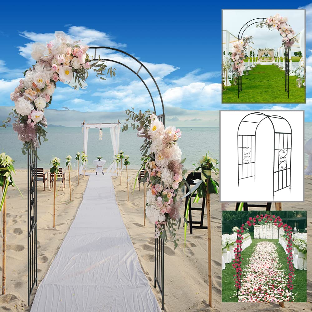 Elegant Wrought Iron Garden Arch with Arc Roof - Perfect for Patio, Wedding Ceremony, Bridal Party & Climbing Plants Decor - Amebee Metal Arbor Trellis for Outdoor & Indoor Use
