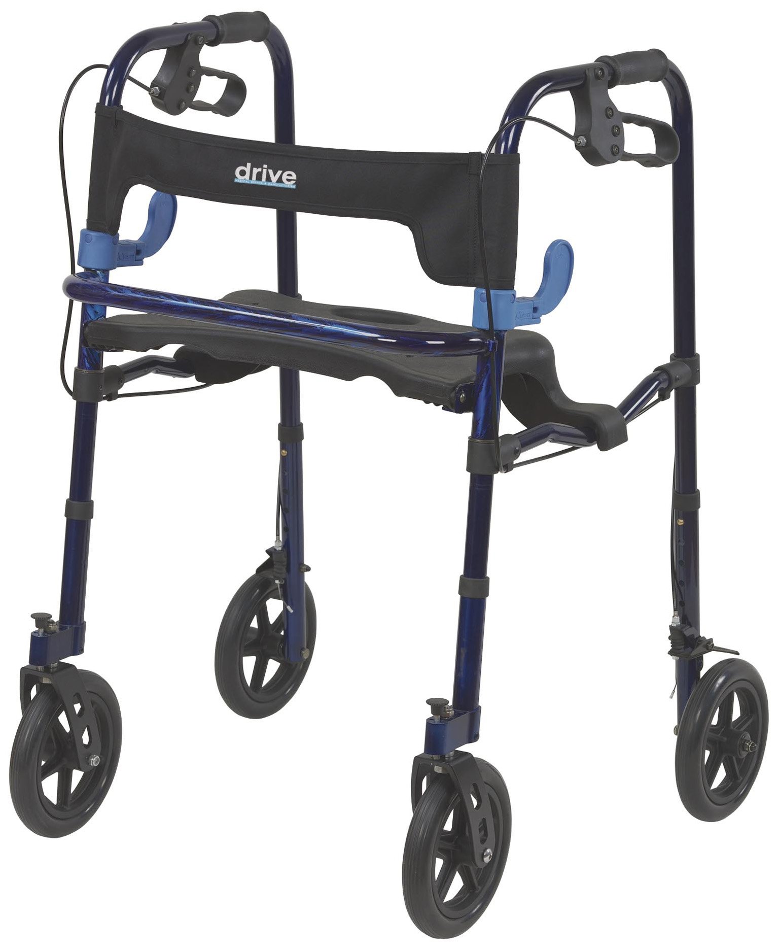 Drive Medical 10243 Clever Lite Deluxe Foldable Rollator Walker with Seat & Basket - Lightweight Mobility Aid for Seniors & Adults - Blue | Ideal for Indoor & Outdoor Use, Shopping, Travel & Daily Support
