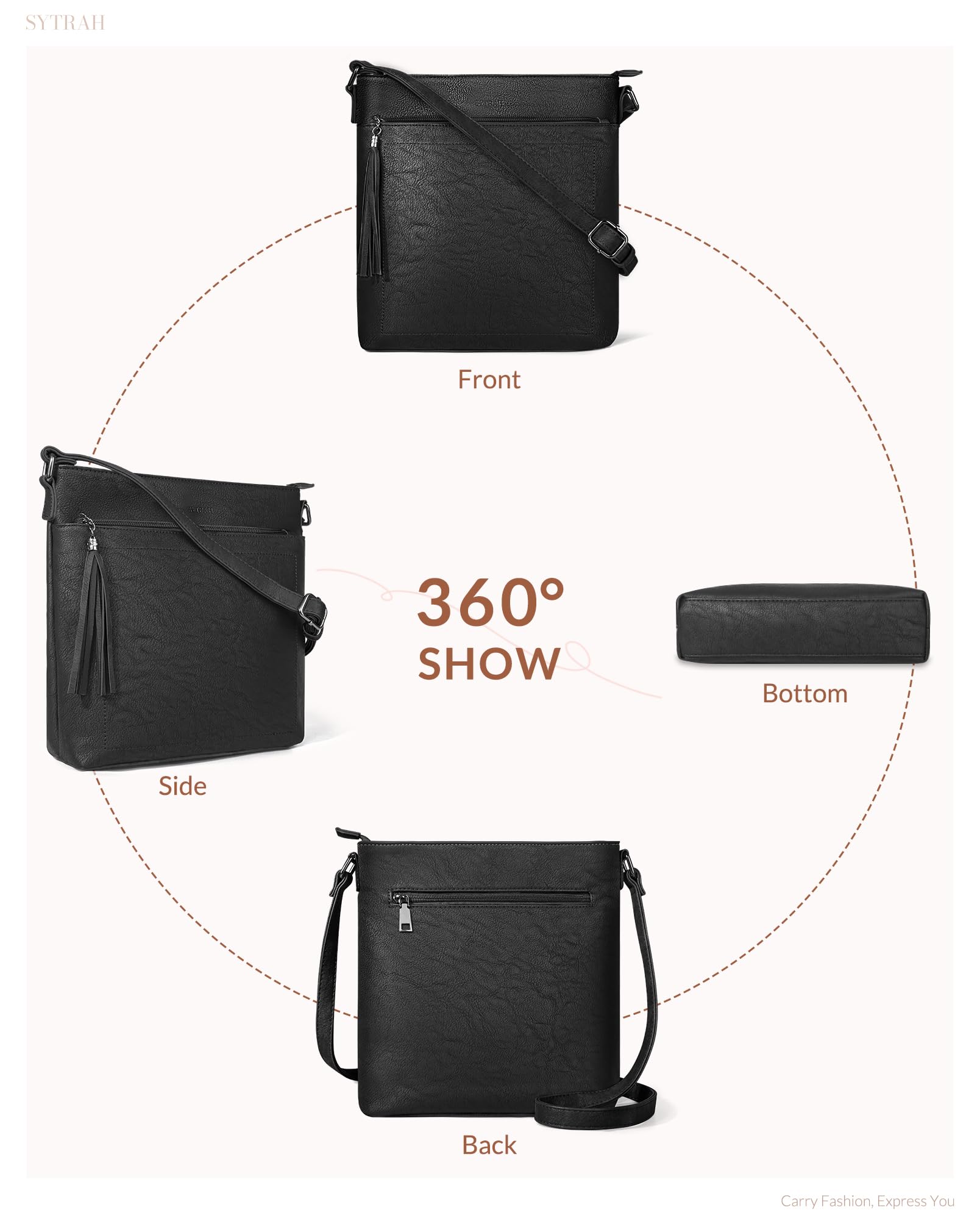 Premium Vegan Leather Crossbody Bag for Women - Adjustable Strap Lightweight Shoulder Purse with Tassel | Perfect for Work, Travel & Everyday Use