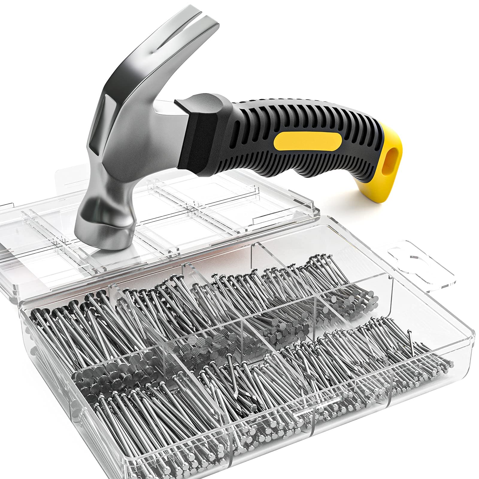 INCLY 620-Piece Picture Hanging Kit with 8oz Claw Hammer - Includes 310 Wall Nails & 310 Finish Nails - Assorted Hardware Nails Set with Storage Case - Perfect for Home Decor, Photo Frames, and DIY Wall Art Projects