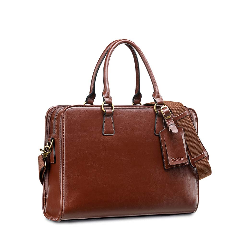 Genuine Leather Briefcase for Women - Large Capacity Laptop Bag with Luggage Tag - Perfect for Business Travel, Office Work & Professional Meetings