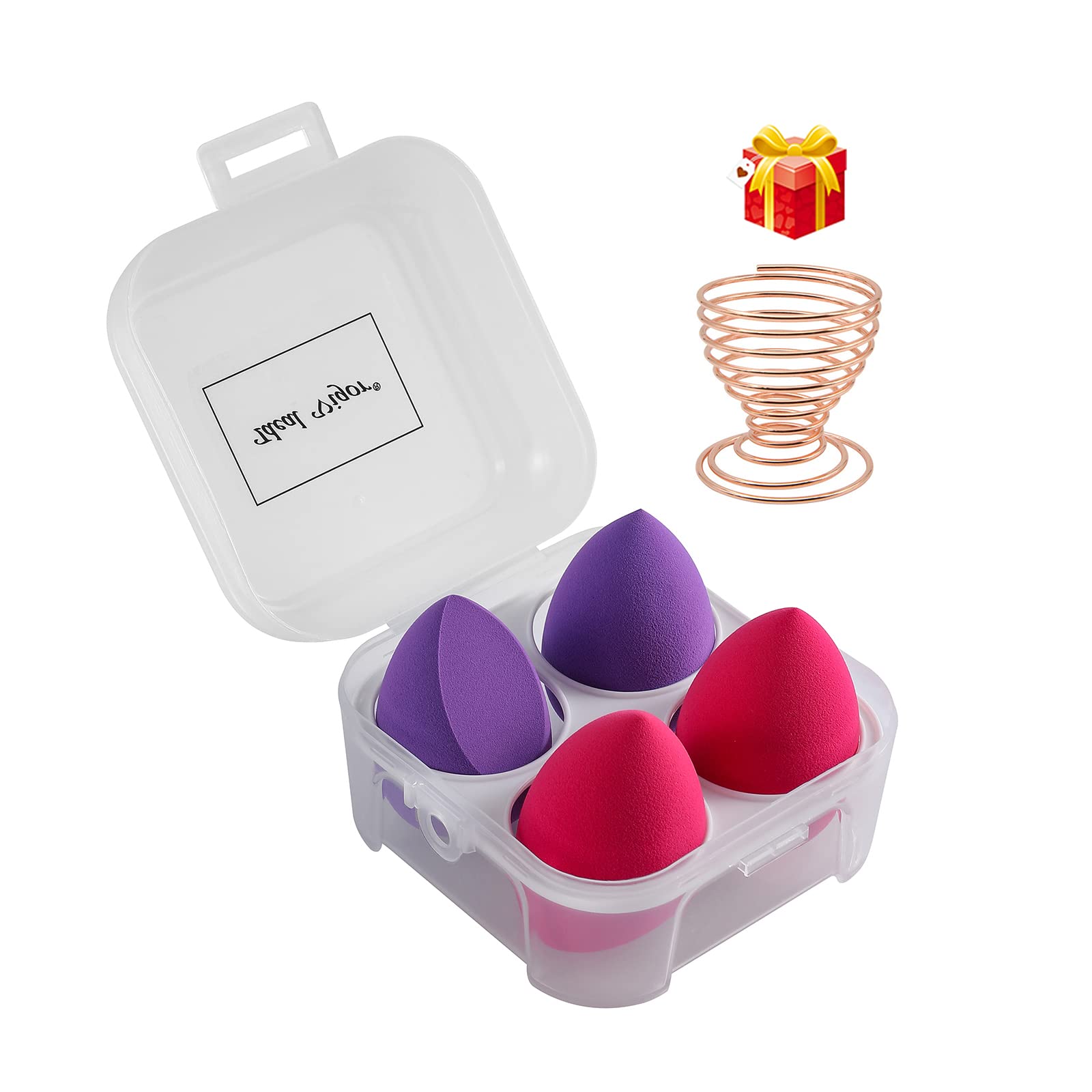 4 Pcs Makeup Sponges Blender Set - Soft Beauty Sponge for Liquid Foundation, Concealer & Powder - Includes Egg Case & Holder (Magenta + Purple) - Perfect for Daily Makeup, Travel & Professional Use