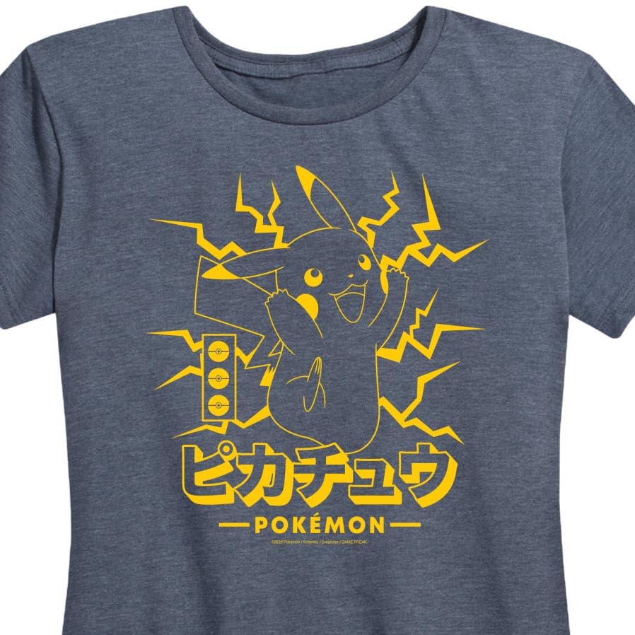 HYBRID APPAREL Women's Pikachu Lightning Graphic T-Shirt - Pokémon Short Sleeve Cotton Tee for Casual Wear, Gaming Events & Anime Conventions