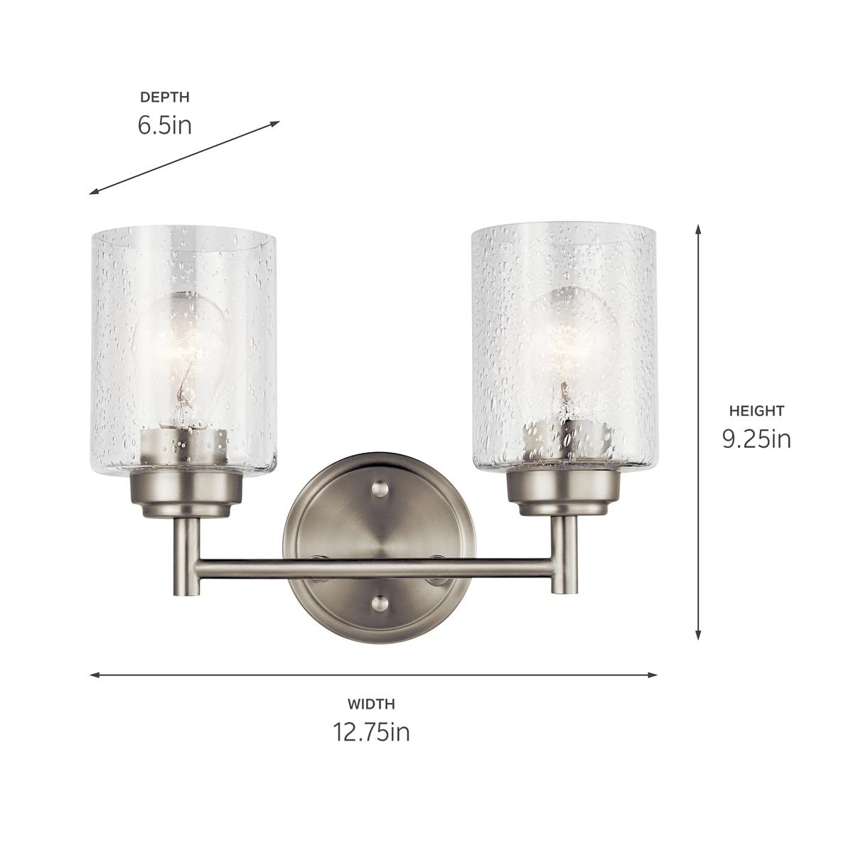 Kichler Lighting 45885NI Two Light Bath Vanity Fixture - Modern Nickel Finish Winslow Collection for Bathroom & Powder Room Decor