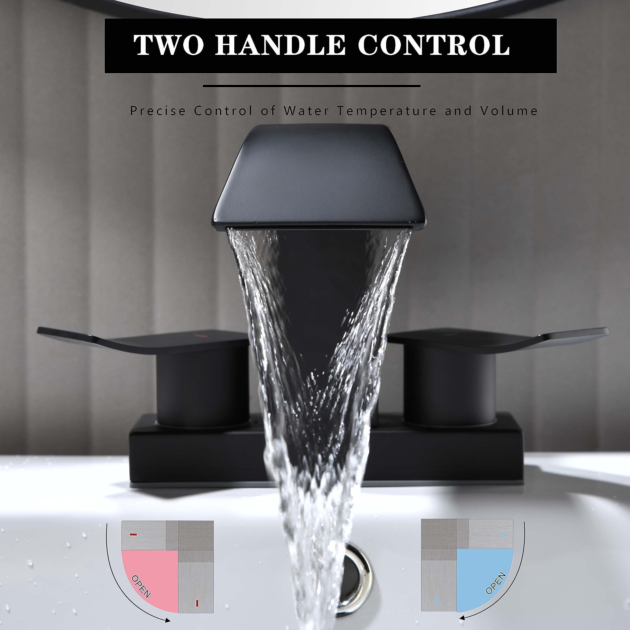 Black Waterfall Bathroom Faucet - 2 Handle 4