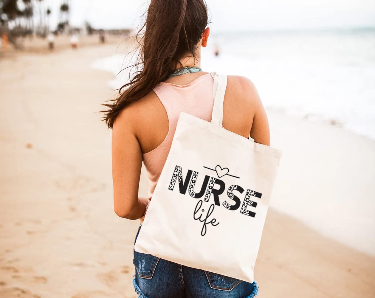 Nurse Life Canvas Tote Bag for Women - Aesthetic Leopard Print Reusable Grocery Shoulder Bag - Perfect Nurse Gift for Work, Shopping & Daily Use