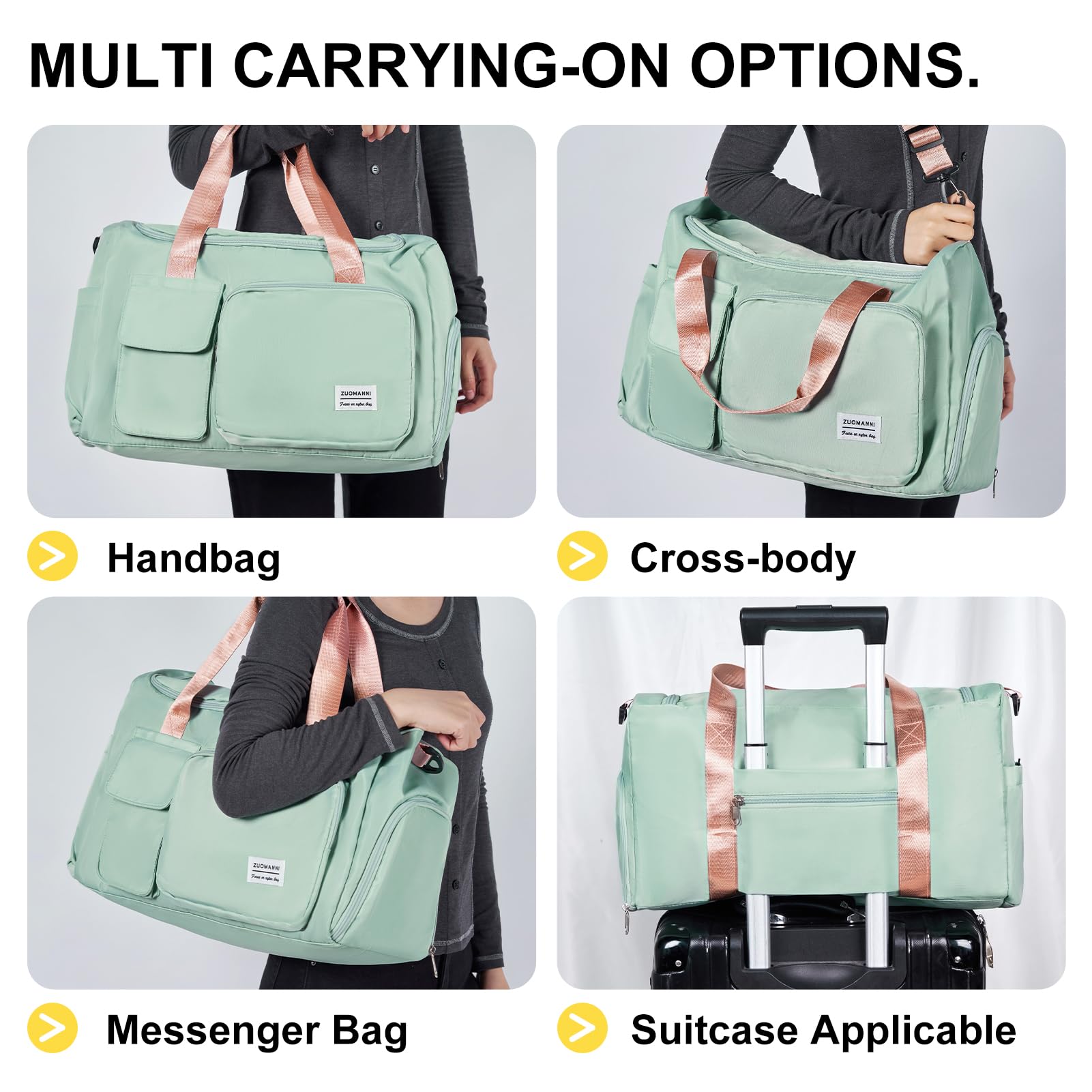 Lightweight Waterproof Gym Bag for Women & Men - Small Duffle Bag with Shoe & Wet Clothes Compartments - Perfect for Sports, Gym Workouts & Weekend Travel - Pale Green Carry-On Duffel Bag for Fitness Enthusiasts & Travelers
