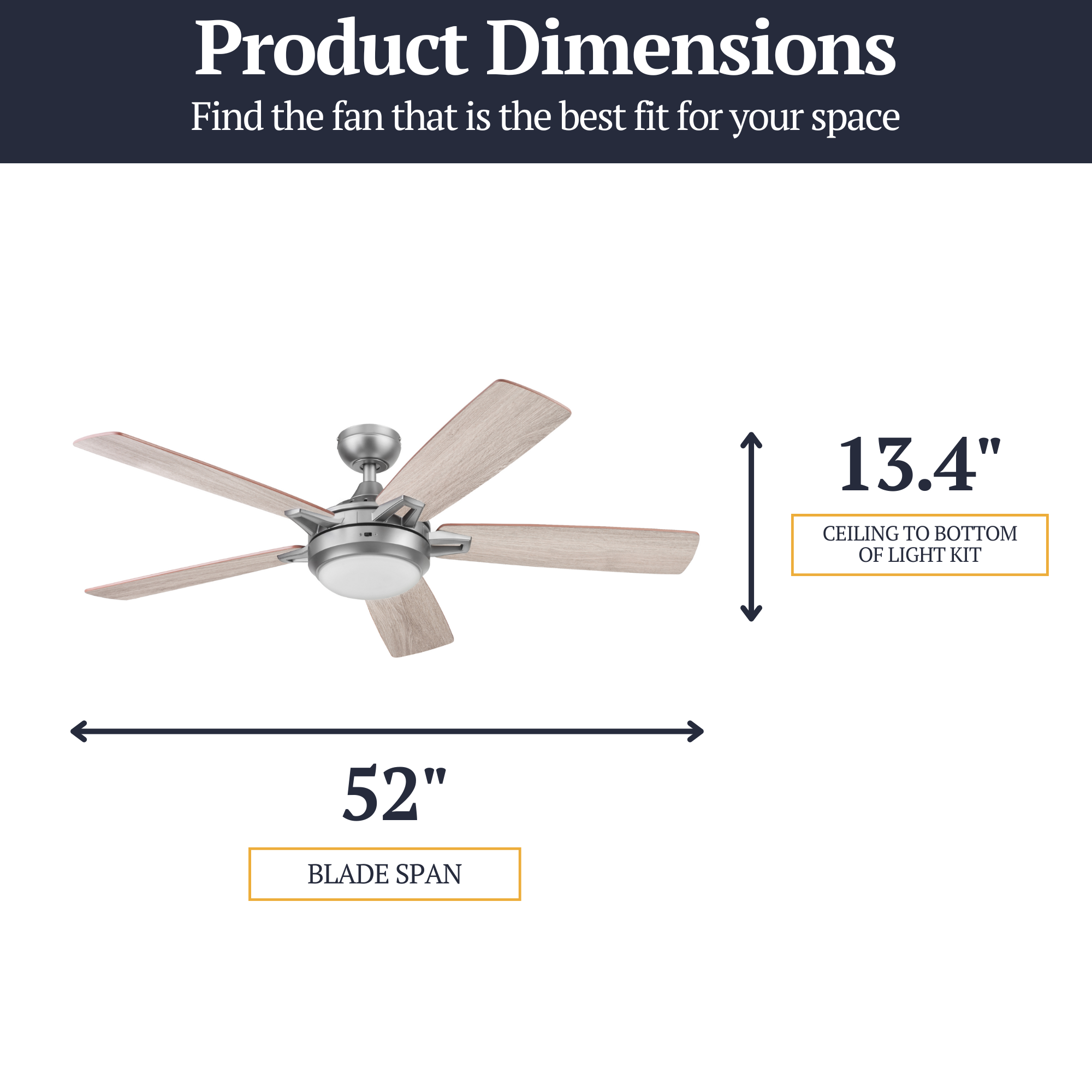 52 Inch Lorelai Smart Ceiling Fan with Remote Control - Silver Finish - Perfect for Living Room, Bedroom & Office Cooling and Air Circulation