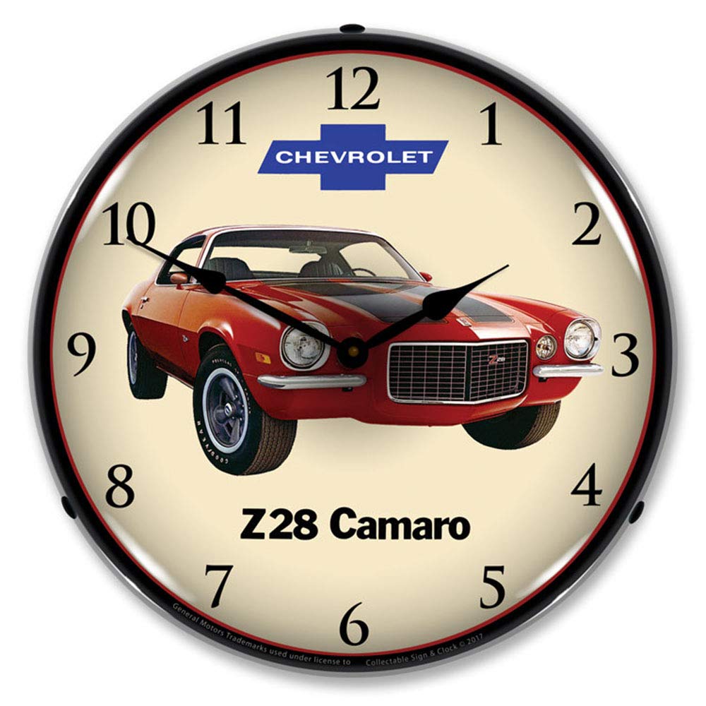 1972 Chevrolet Camaro Z28 LED Wall Clock - 14 Inch Vintage Retro Lighted Car Decor for Man Cave, Garage, Office & Home Decor