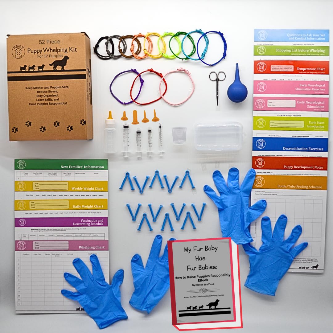 SheffieldSSShop 64-Piece Puppy Whelping Kit - Essential Dog Birthing Supplies for Newborn Puppies, Nursing Bottles, Puppy Collars | Perfect for Breeders & Dog Litters | Home Veterinary Use & Emergency Puppy Delivery