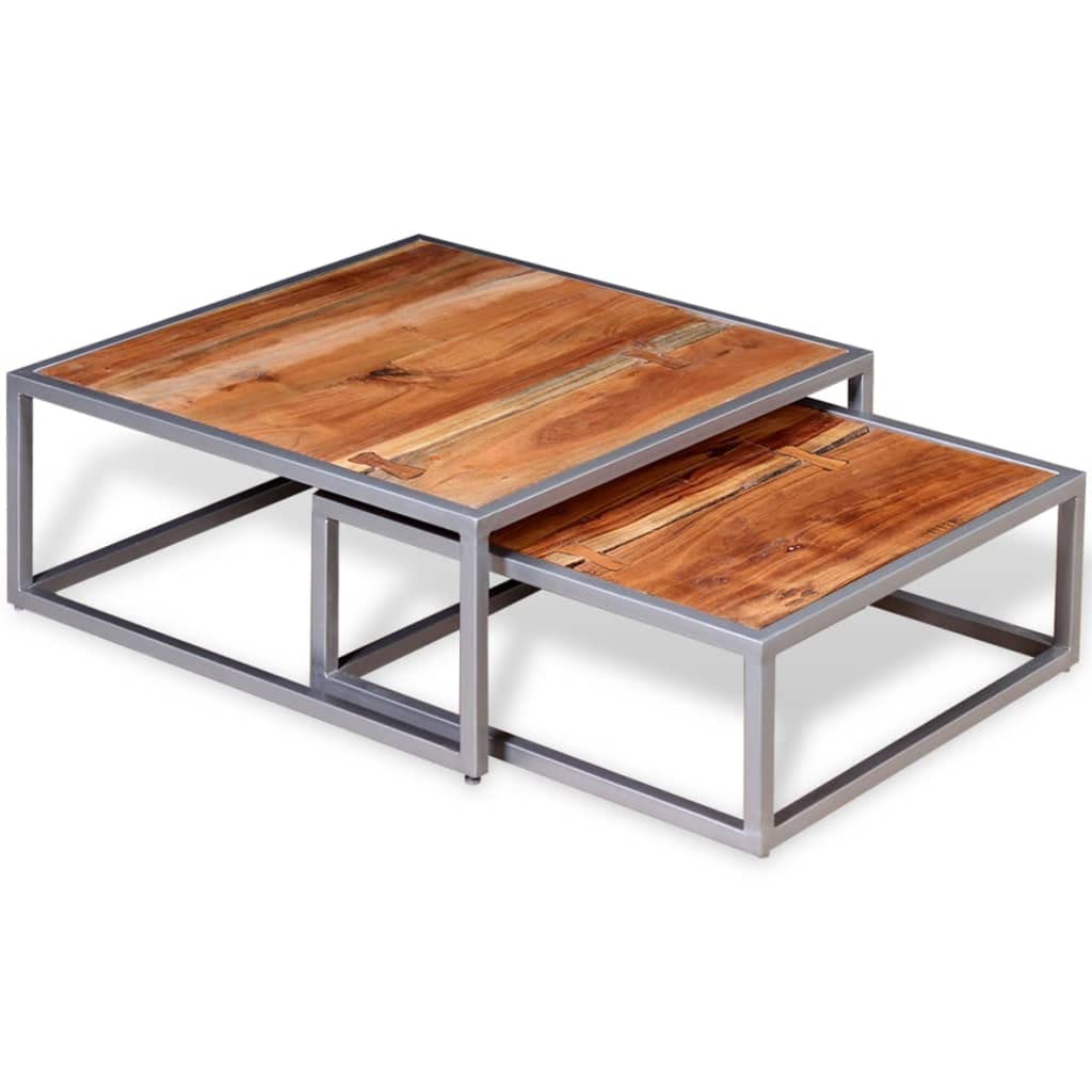 SKM Solid Acacia Wood Coffee Table Set - 2 Piece Modern Living Room Furniture for Small Spaces, Home Decor, and Apartment Essentials