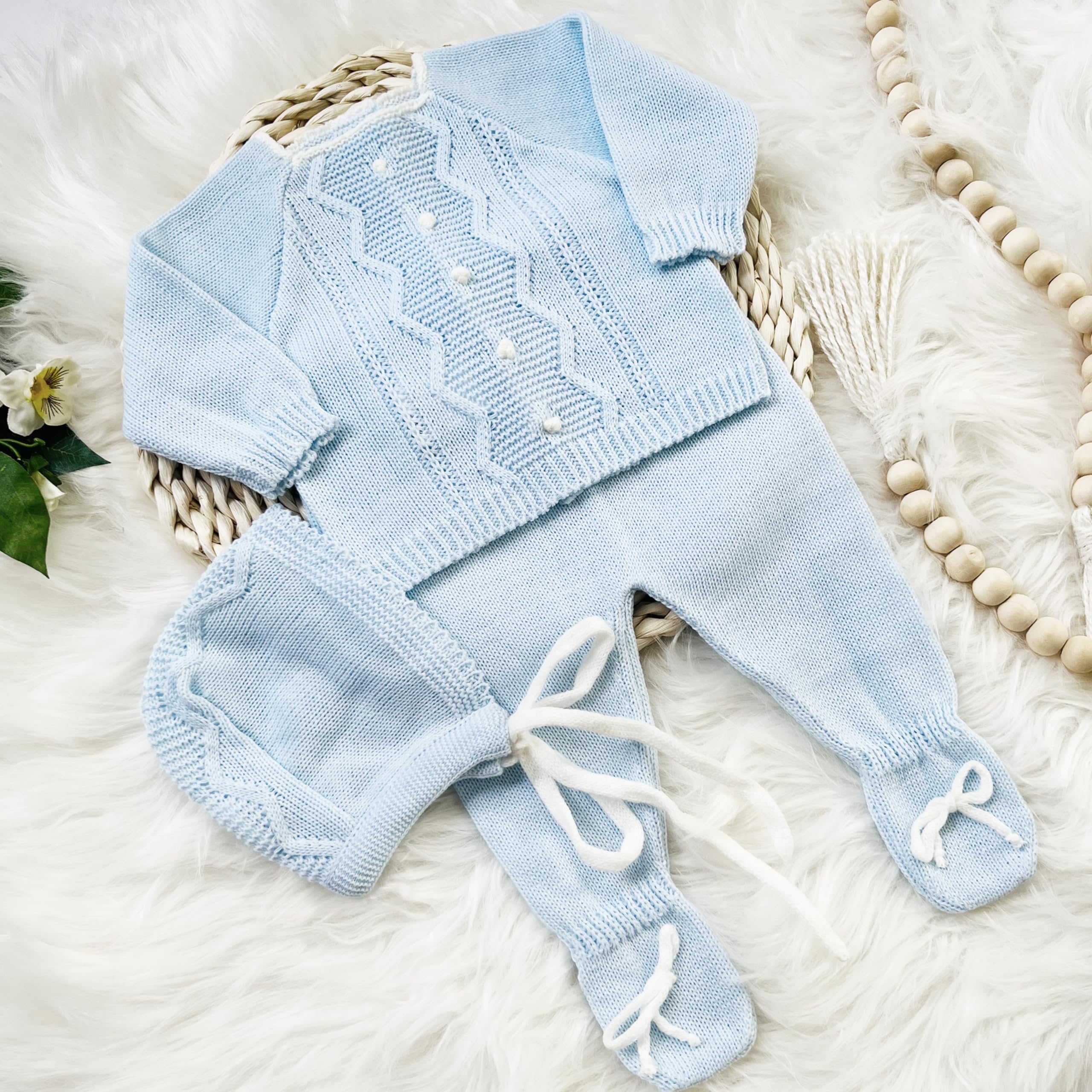 Newborn Baby Knitted Clothes Set - Soft Cotton Coming Home Outfit for Boys & Girls | Perfect for Hospital Photos, Christening & First Birthday