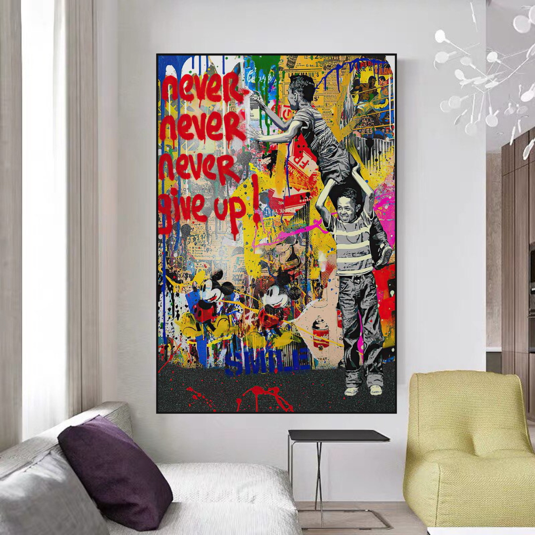 Banksy Never Give Up Poster - Authentic Street Art Print for Home & Office Decor | Urban Wall Art Gift for Art Lovers