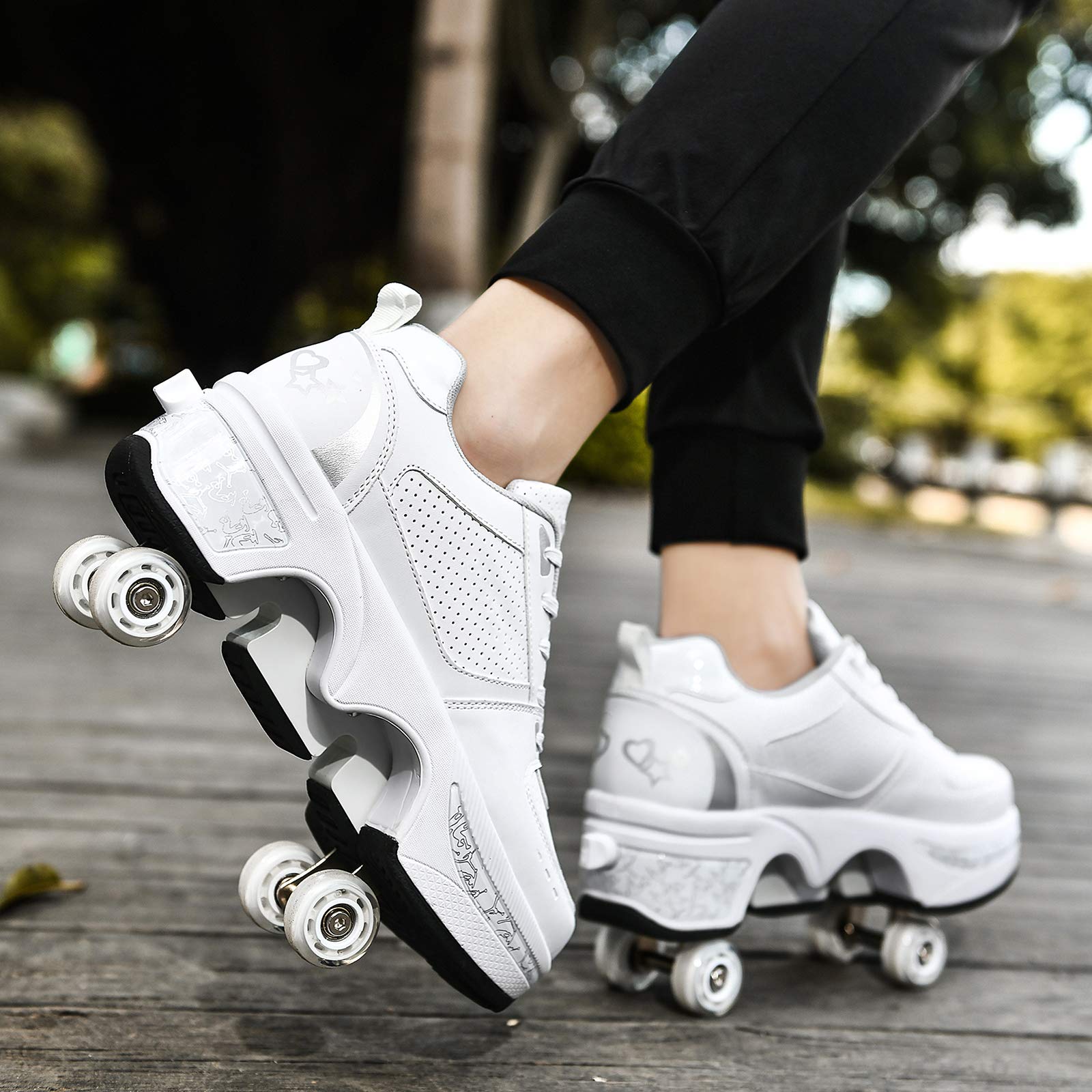 Double-Row Deform Wheel Automatic Walking Shoes - Men's & Women's Roller Sneakers for Outdoor Sports | Perfect for Skating, Commuting & Fitness