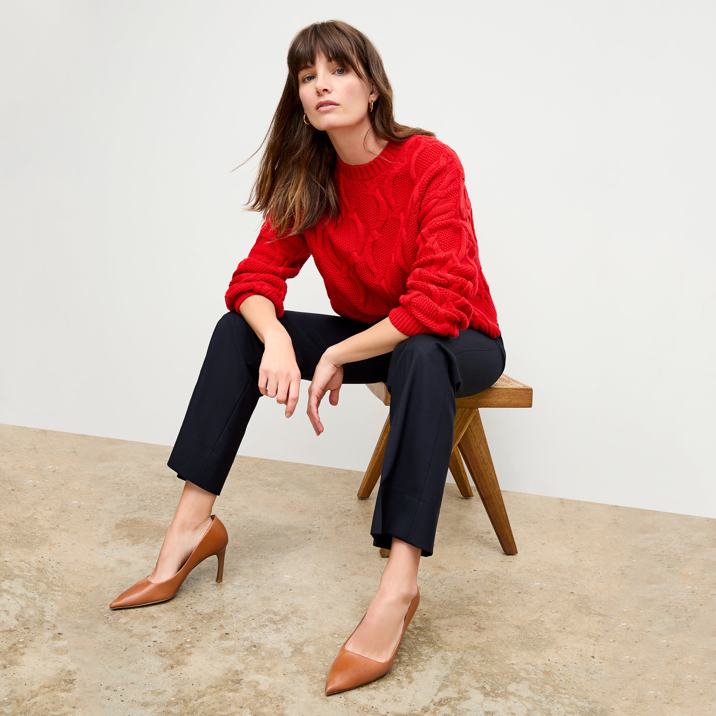 Horton Flare Trouser - Washable Wool Twill Pants for Women, Dark Navy - Perfect for Office Wear & Casual Outfits