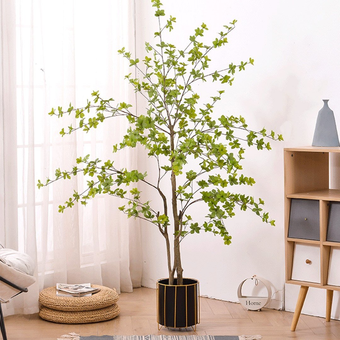 4 Pack 47 Inch Green Artificial Watercress Tree - Realistic Fake Indoor Plants for Home Office Decor, Living Room, Bedroom, and Wedding Centerpieces
