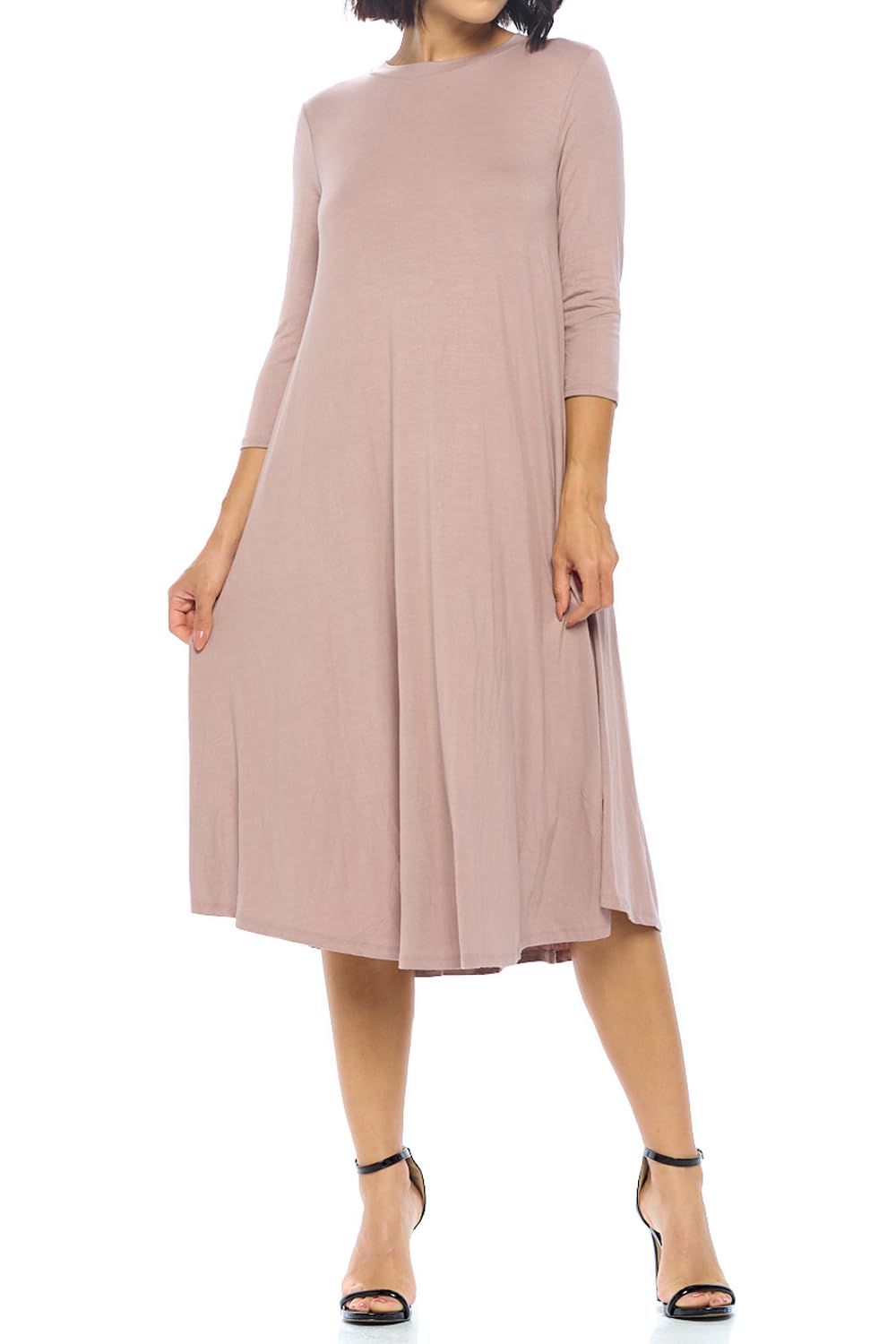 Iconic Luxe Women's A-Line Swing Trapeze Midi Dress - Flowy Summer Dress for Casual Outings, Parties & Beach Vacations
