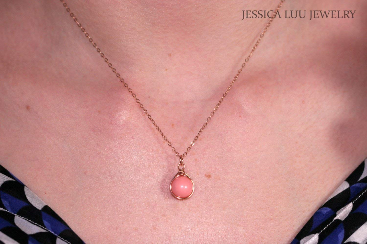 Rose Gold Pink Coral Pearl Necklace - Handmade Wire Wrapped Jewelry for Women, Gift for Her, Birthday, Anniversary, Wedding, Valentine's Day