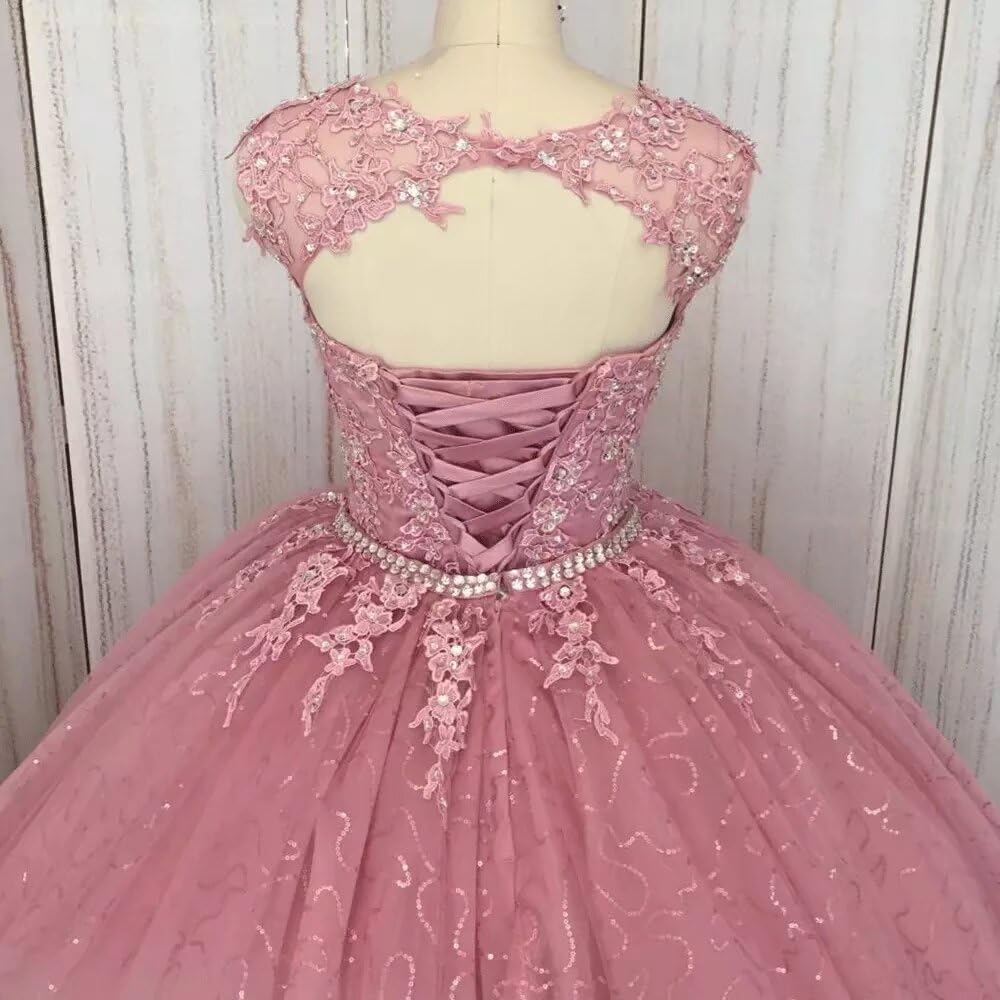 2025 Sparkly Puffy Ball Gown Quinceanera Dress with Detachable Sheer Neck Lace - 2 Piece Formal Prom Dress for Sweet 16, Homecoming & Special Occasions