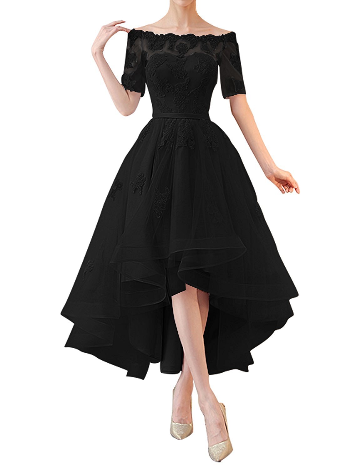 AIYI Women's Off Shoulder High Low Prom Dress Short Sleeve Cocktail Party Dress - Perfect for Homecoming, Evening Parties & Special Occasions