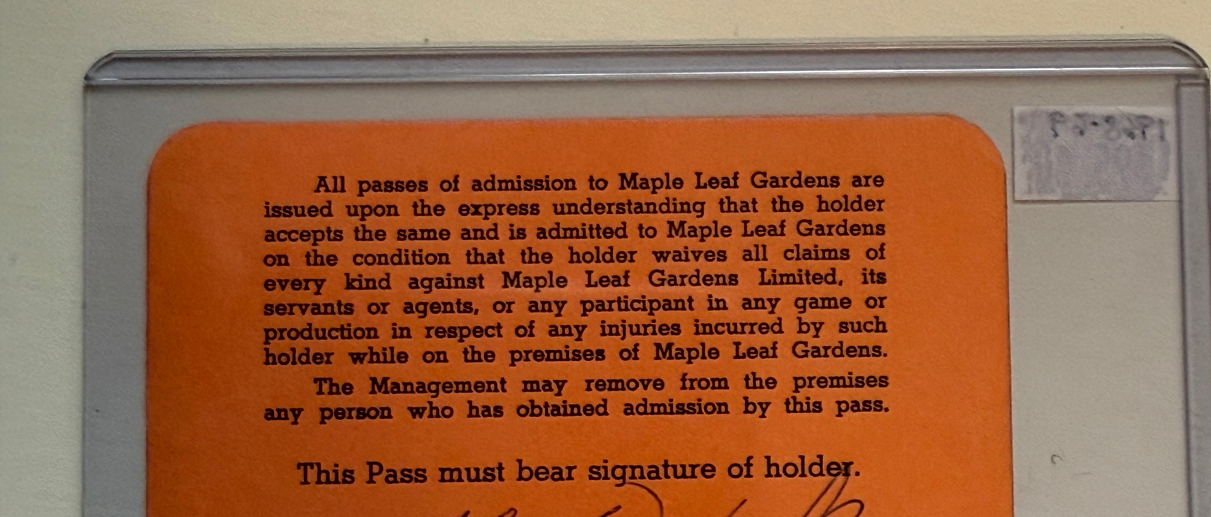 Vintage 1968-69 Maple Leaf Gardens Press Pass - Authentic NHL Hockey Memorabilia for Collectors & Fans - Perfect for Framing, Display, and Sports Memorabilia Collections