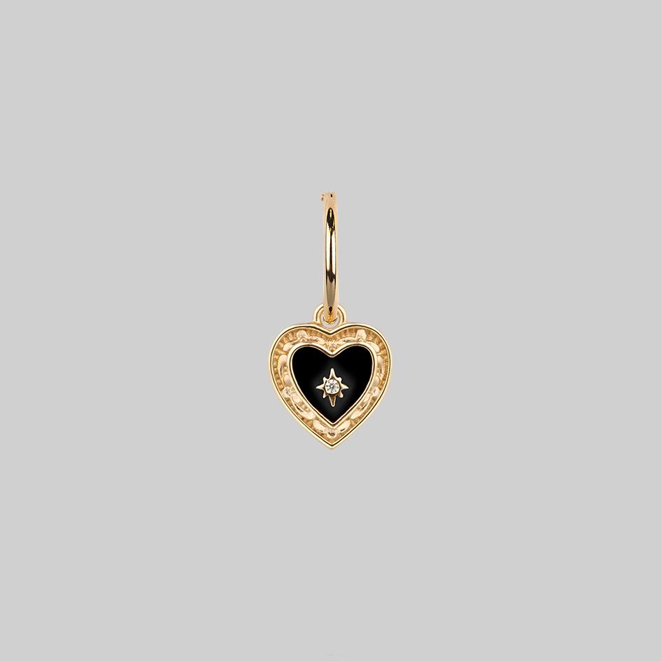SOLEMN Black Enamel Heart Hoop Earrings - 14K Gold Plated Dangle Earrings for Women | Valentine's Day Gift, Anniversary Present, Romantic Date Night Jewelry