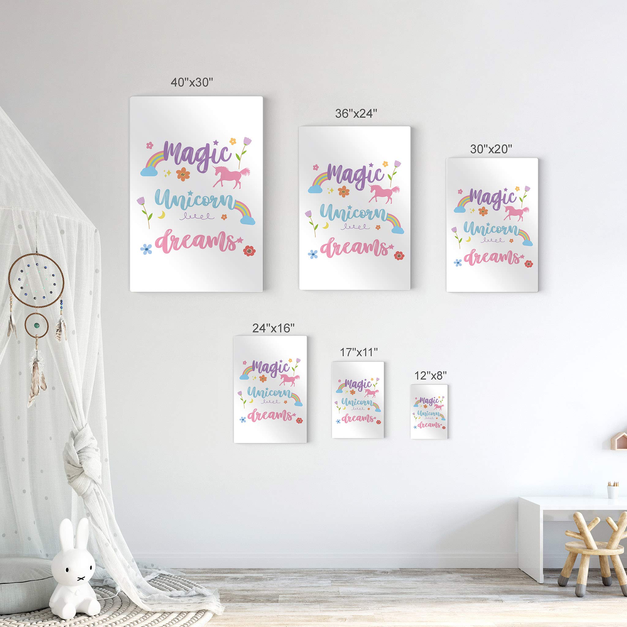 Magic Unicorn Dreams Quote Metal Wall Art - 40x30 Inch Kids Room Decor, Nursery Decor, Baby Gift with White Background | Made in USA | Perfect for Bedroom, Playroom & Birthday Presents