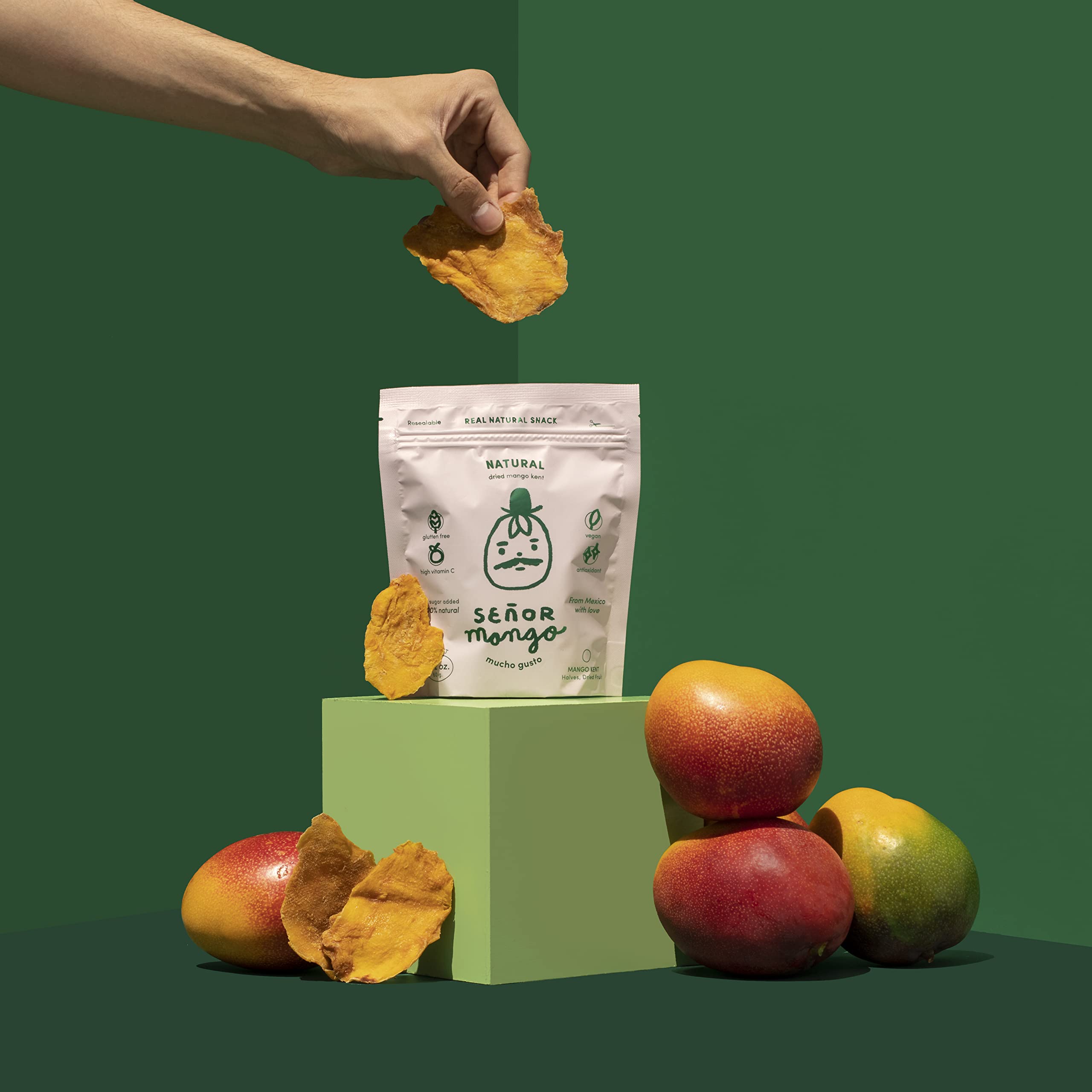 Organic Dried Mango Slices - No Sugar Added, Gluten Free, Non-GMO | Premium Kent Mango from Mexico | Healthy Vegan Snack for Kids & Adults | Perfect for Lunchboxes, Hiking, Travel & Office Snacking | Pack of 12 (2.1oz each)