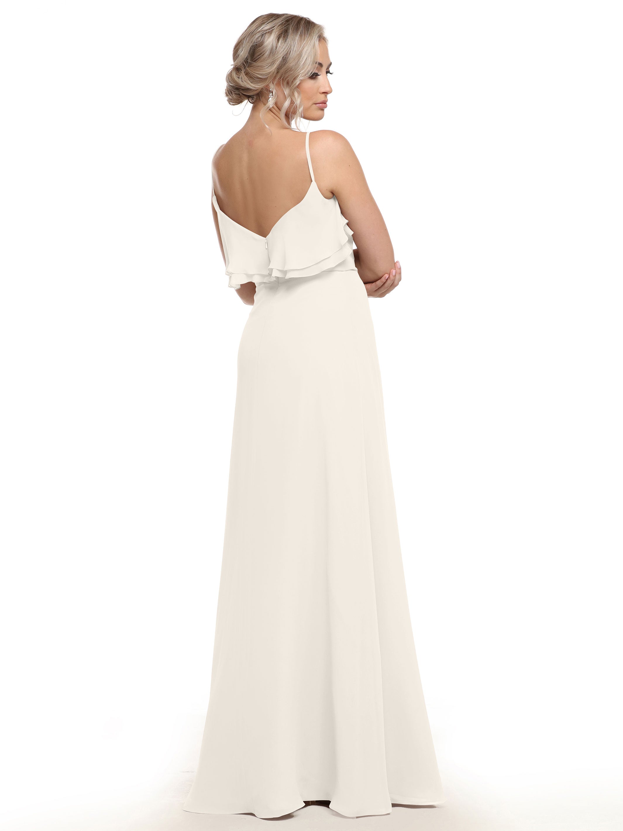 Elegant Ruffled Neckline Chiffon Bridesmaid Dress - Perfect for Weddings, Formal Events & Special Occasions