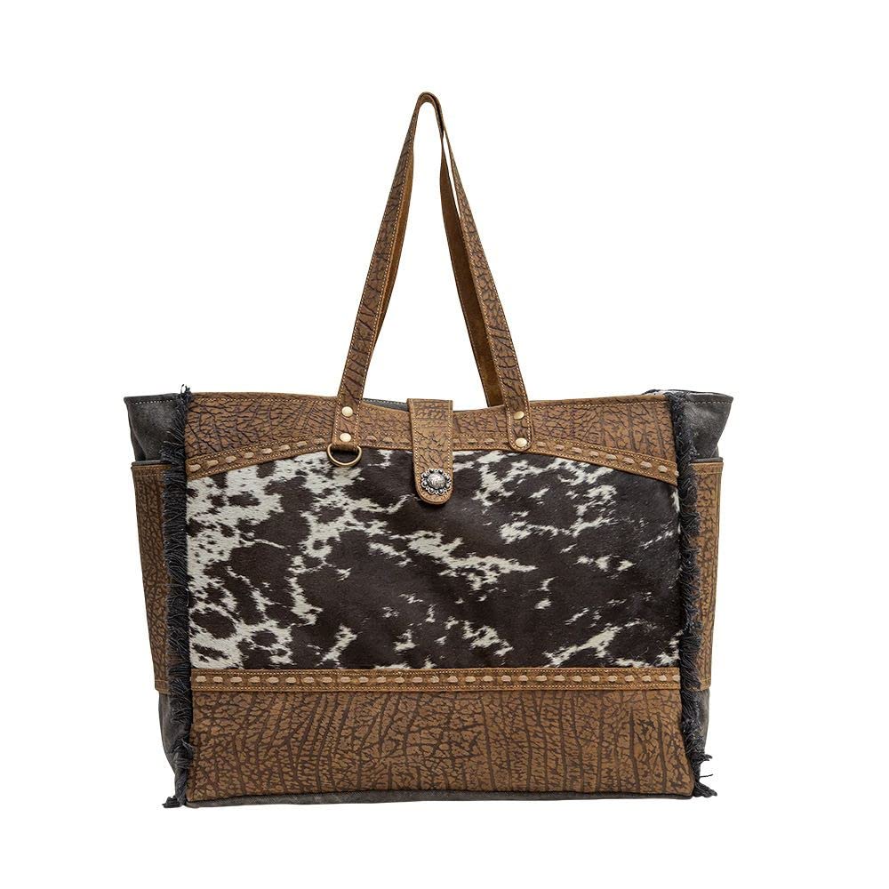 Myra Bag Western Leather Weekender Bag for Women - Cotton & Upcycled Canvas Boho Shoulder Bag Asher | Perfect for Travel, Work & Casual Outings