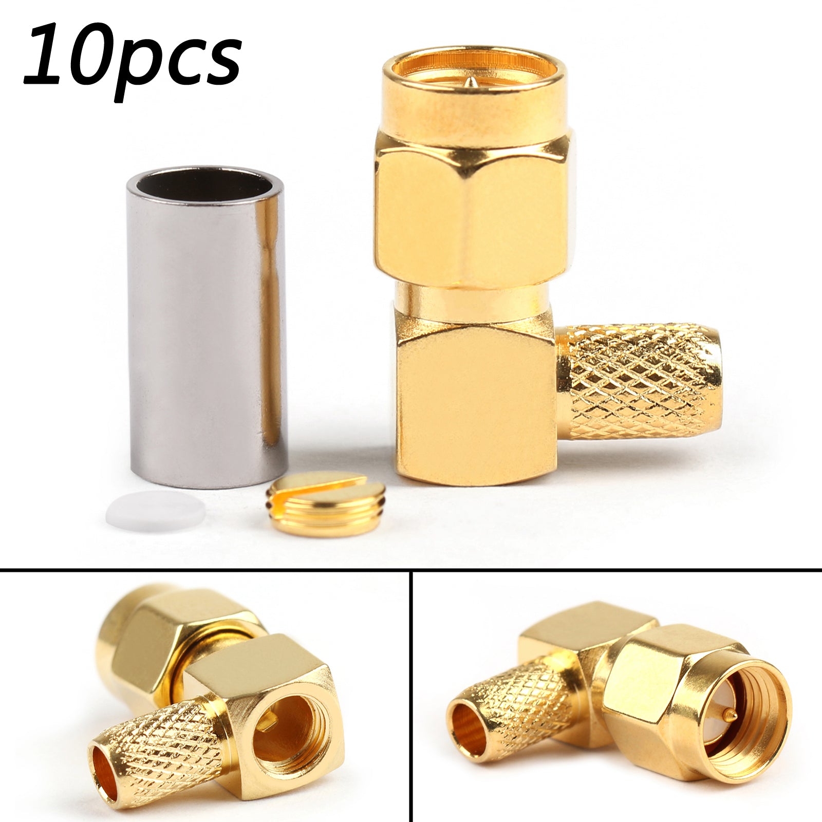 10Pcs SMA Male Right Angle RF Connector for RG58 RG142 RG400 LMR195 Coaxial Cable - Perfect for Ham Radio, CCTV, and Antenna Installations