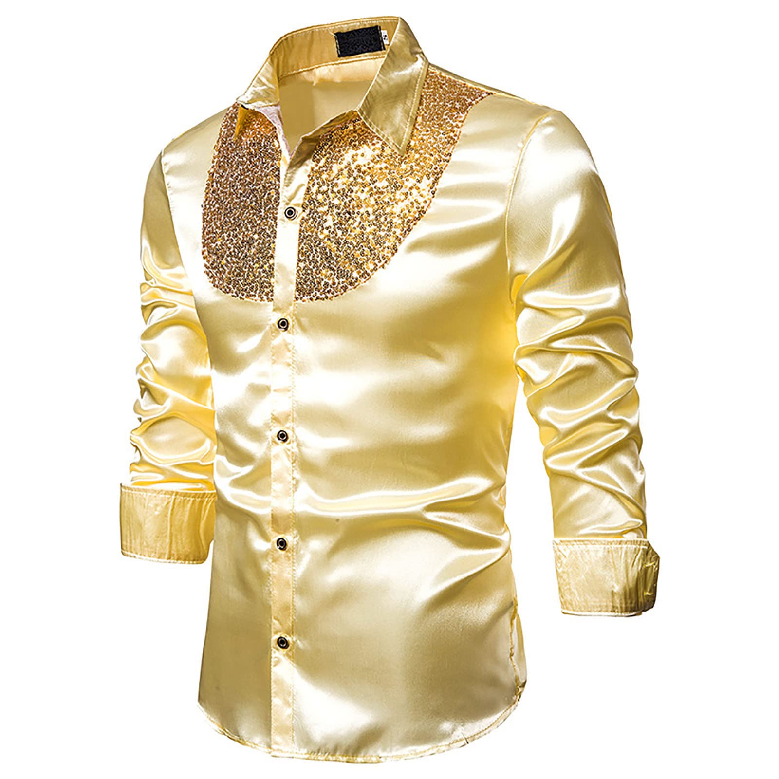 Luxury Men's Prom Shirt Slim Fit Sequin Shiny Button Down Long Sleeve Floral Dress Shirt for Party, Wedding & Special Occasions