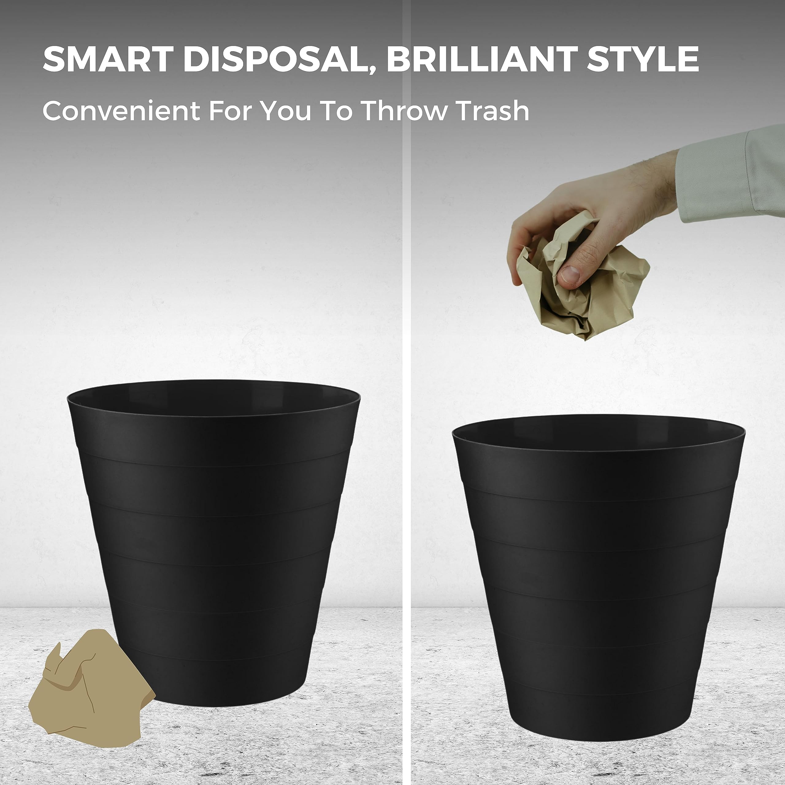 Homeshopa 6L Round Plastic Waste Paper Bin - Lightweight Trash Can for Kitchen, Bedroom, Bathroom & Outdoor - Open-Top Design Garbage Container Dustbin (Black) | Perfect for Home, Office & Commercial Spaces