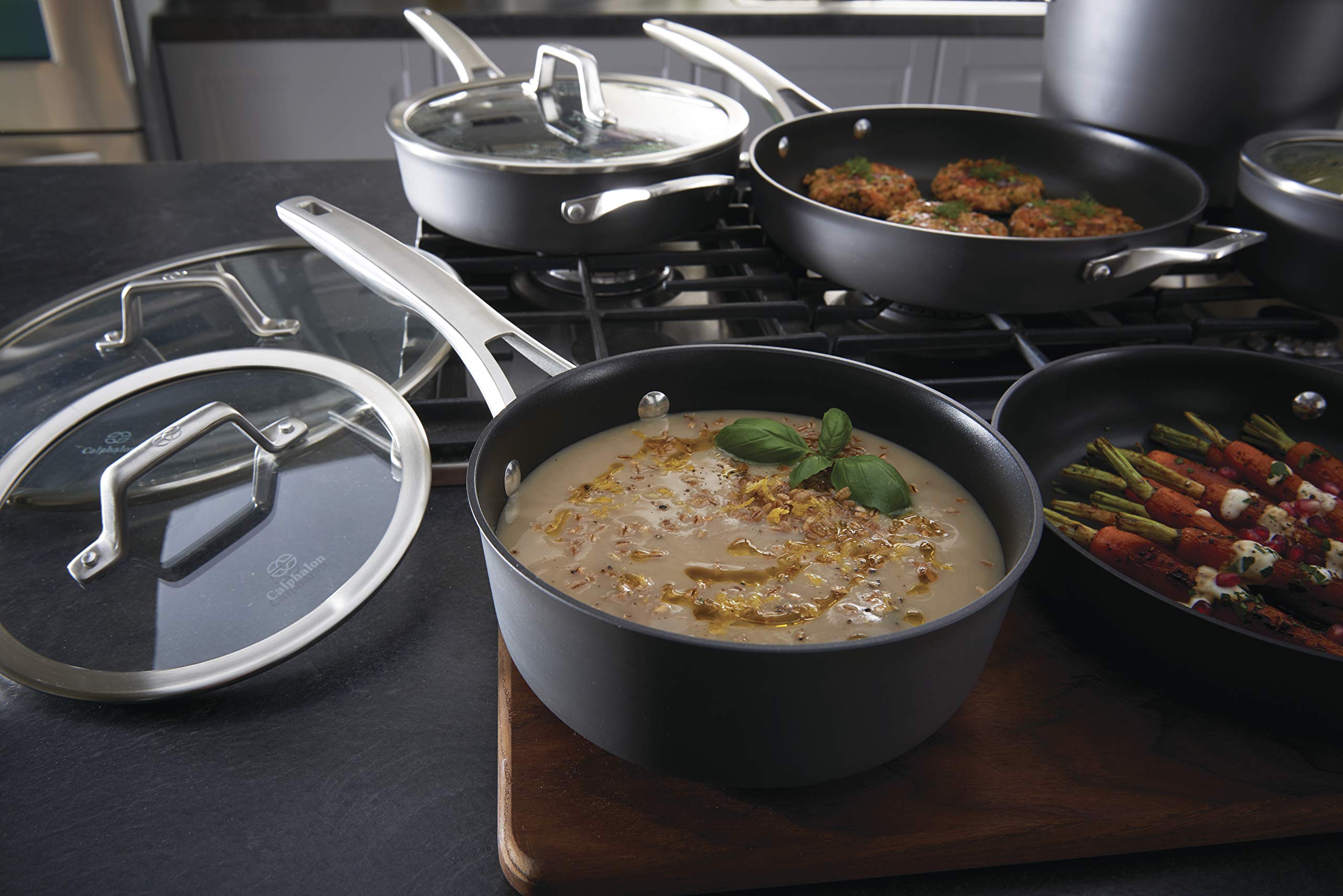 Calphalon 11-Piece Nonstick Cookware Set - Pots and Pans with Stay-Cool Handles, Dishwasher & Metal Utensil Safe, Black - Perfect for Home Cooking, Meal Prep & Professional Chefs