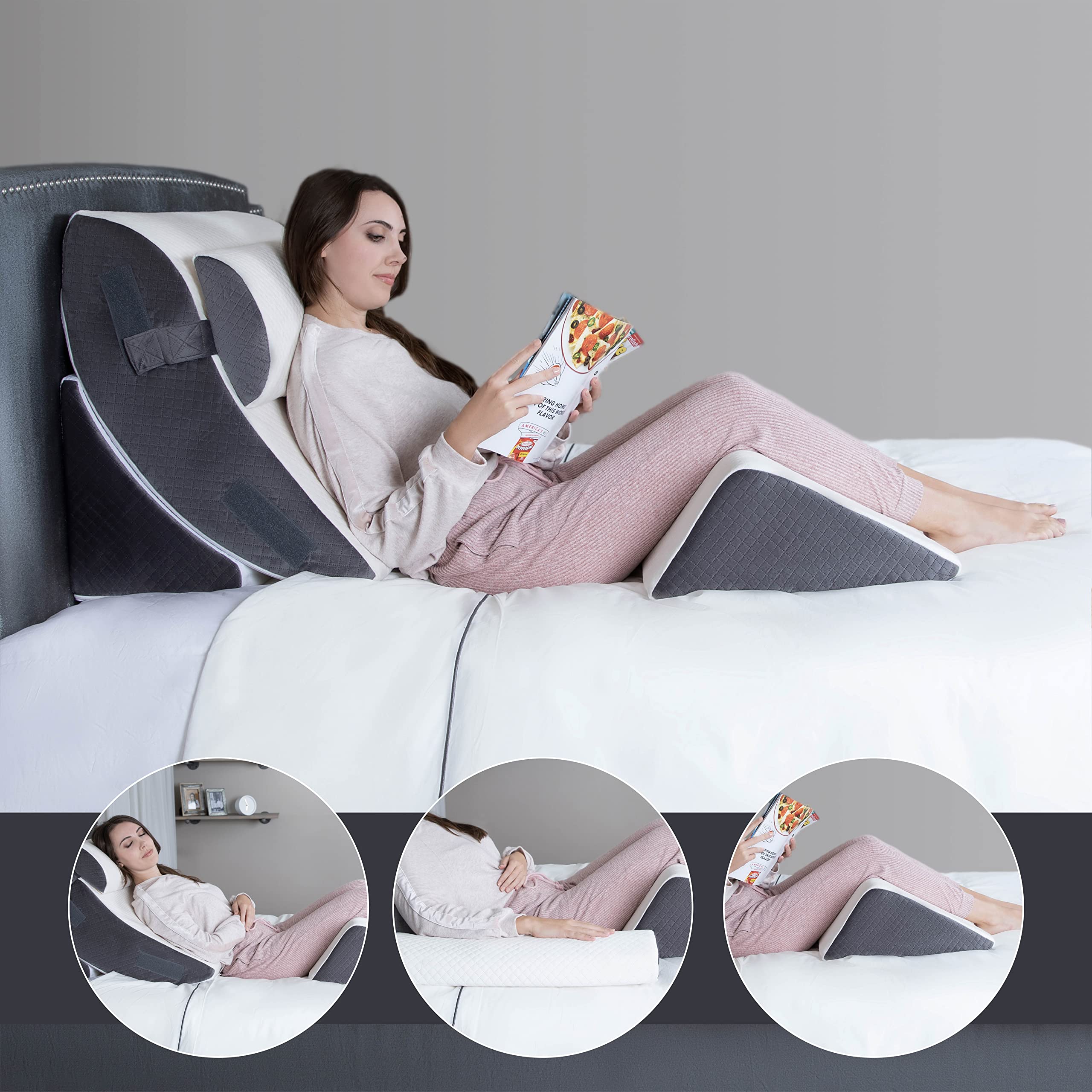 **Kӧlbs Bed Wedge Pillow Set – Chic Jacquard Cover for Sleeping, Acid Reflux & Heartburn Relief – 4-Piece Orthopedic Support (Ideal for Back Pain, GERD & Post-Surgery Recovery)**