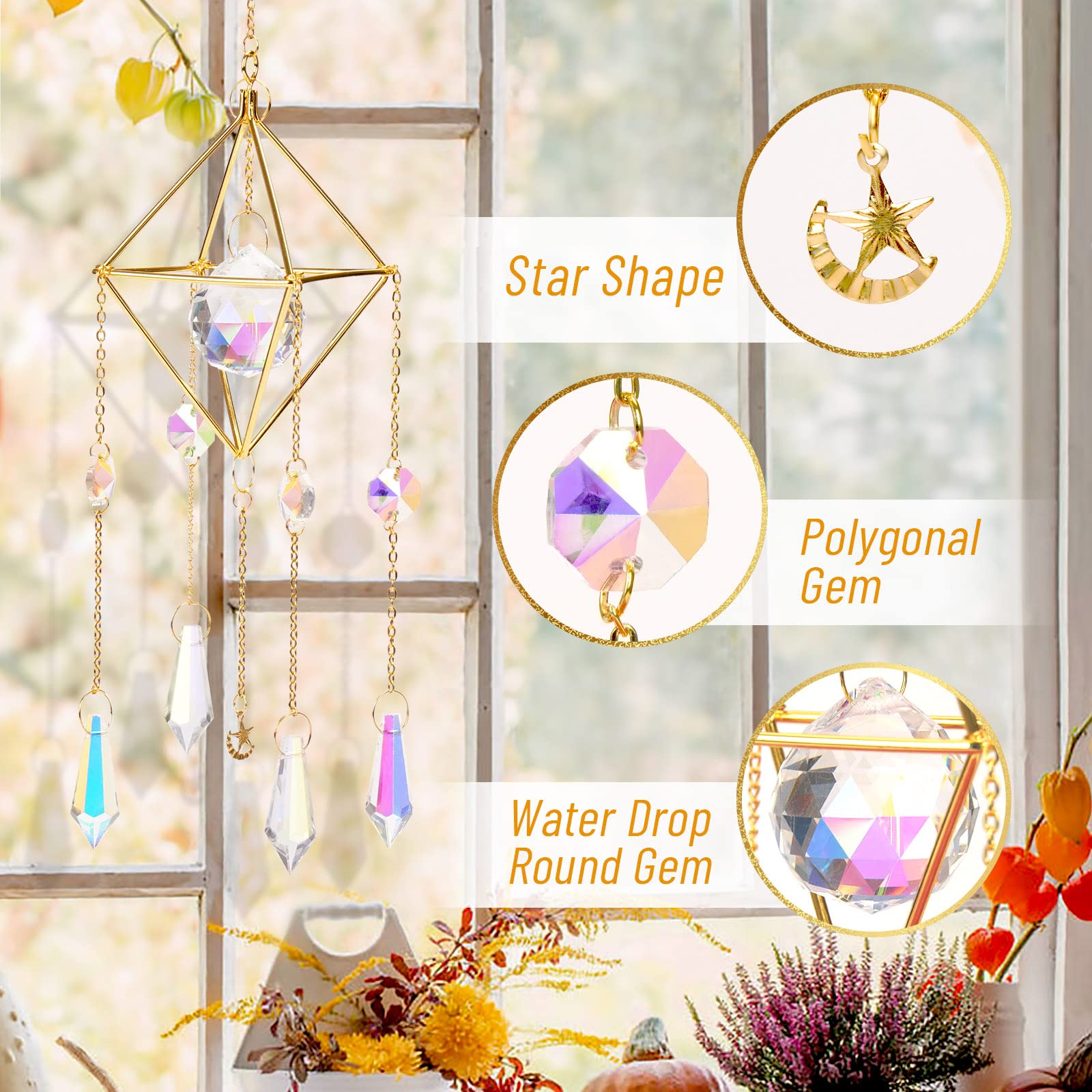 Sun Catchers with Crystals - Indoor/Outdoor Hanging Prism Rainbow Maker for Windows, Home & Garden Decor | Creates Beautiful Rainbows in Living Rooms, Bedrooms, Patios & Nursery Decor