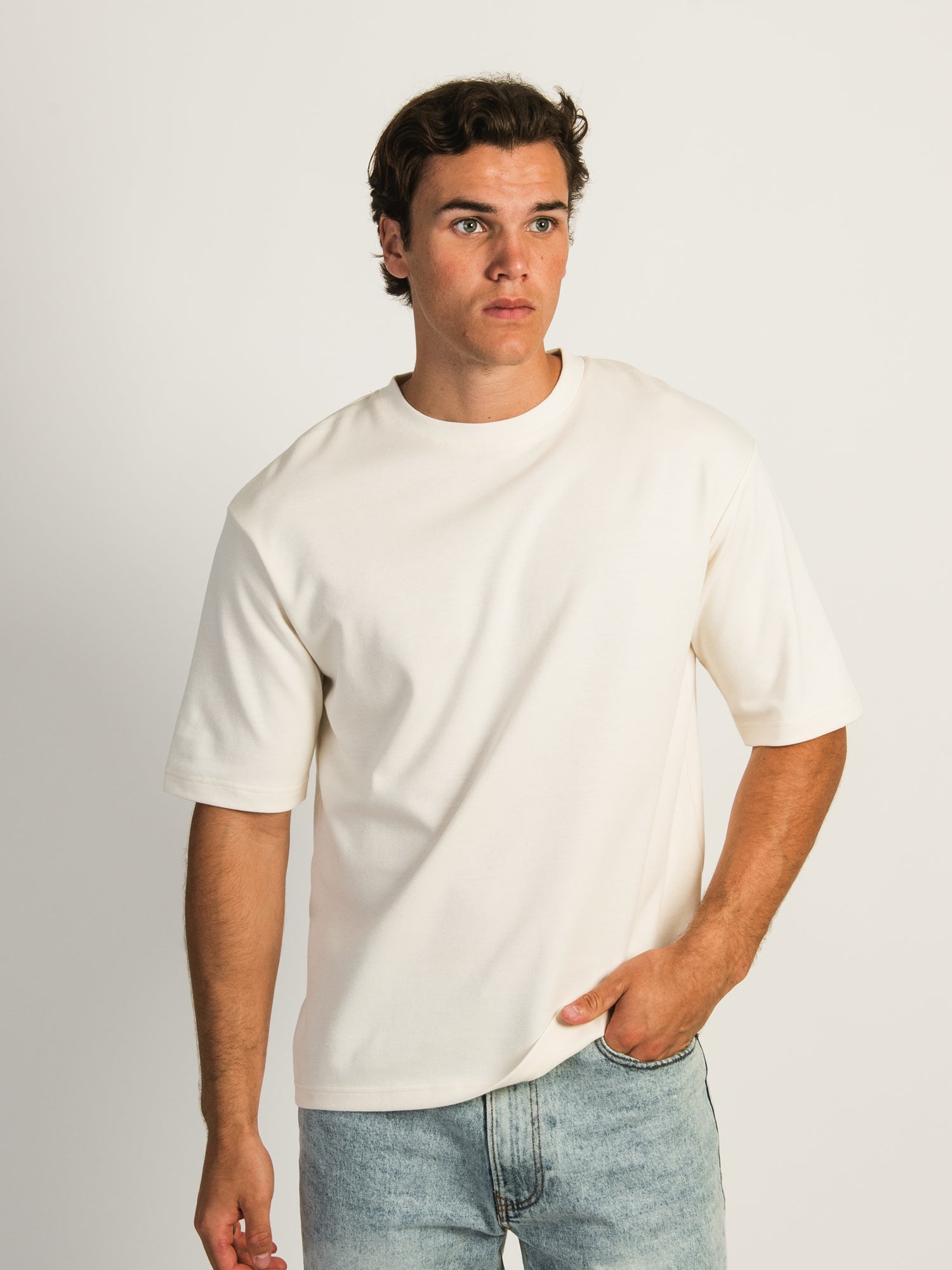 BOXY FIT TEE in Cream Color - Women's Oversized Cotton T-Shirt for Casual Wear & Everyday Outfits