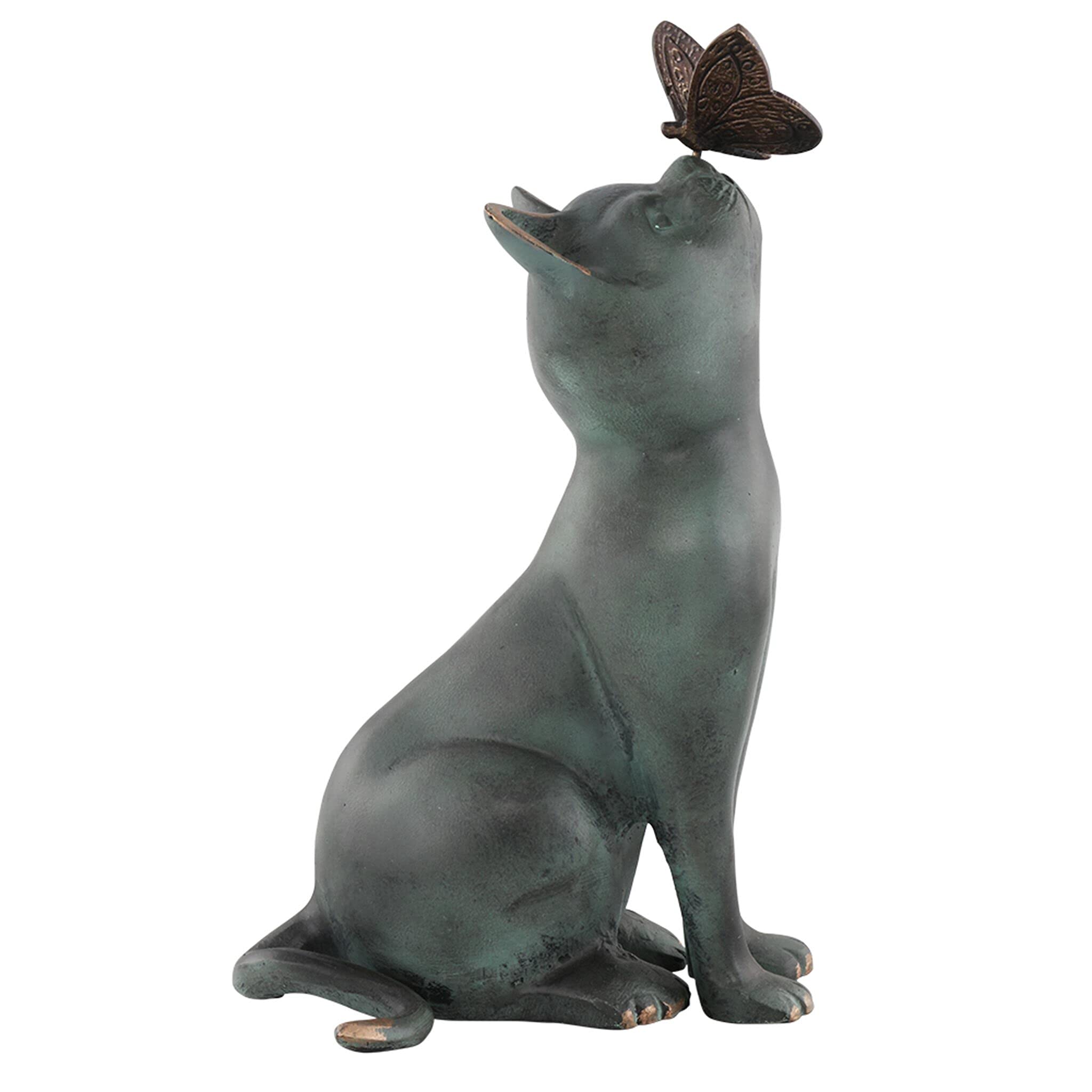 SPI Home Cast Aluminum Curiosity Cat and Butterfly Garden Sculpture - Outdoor Decor for Patio, Yard, and Garden - Unique Animal Statue for Home and Lawn Decoration